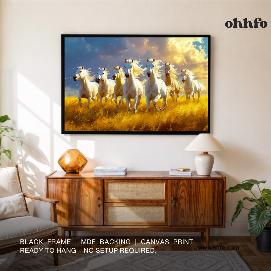 White Horses Running Canvas Wall Art