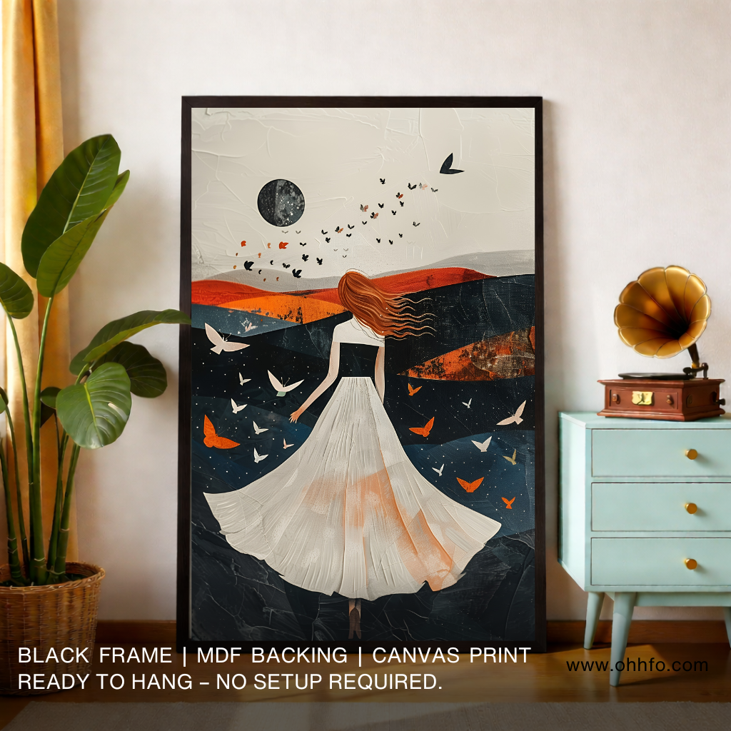 Moonlight Woman with Butterflies Canvas Wall Art