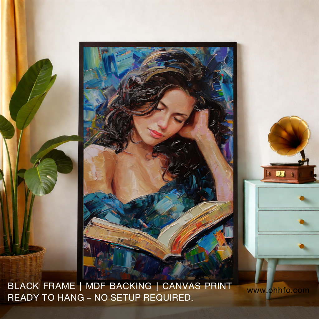 Quiet Moments: Beautiful Girl Reading Book Abstract Canvas Print