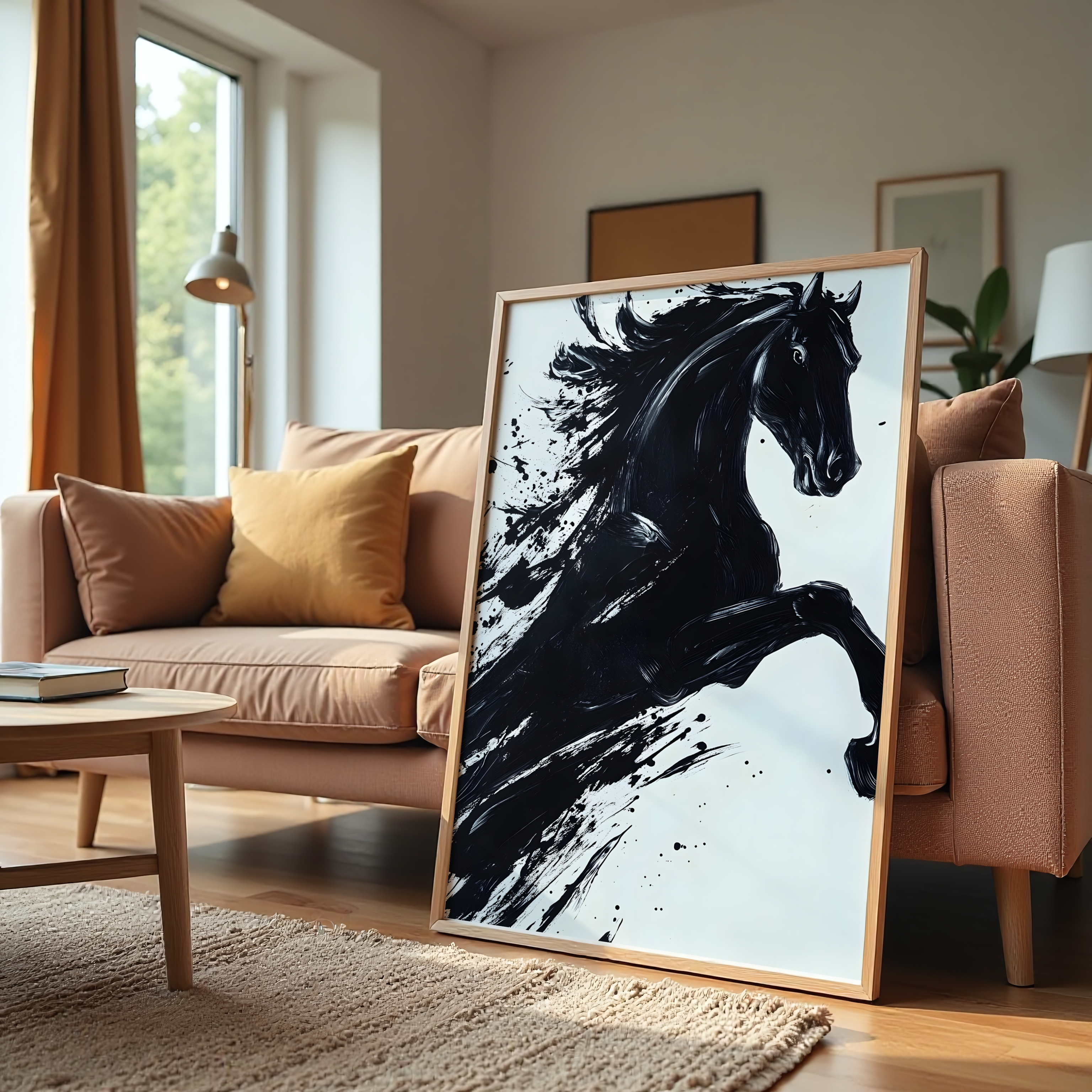 Black horse abstract canvas wall art symbolizing power and freedom