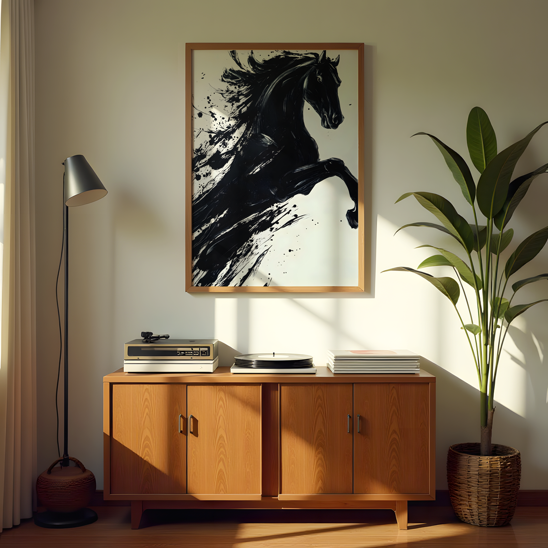Minimalist black horse canvas print for modern home décor