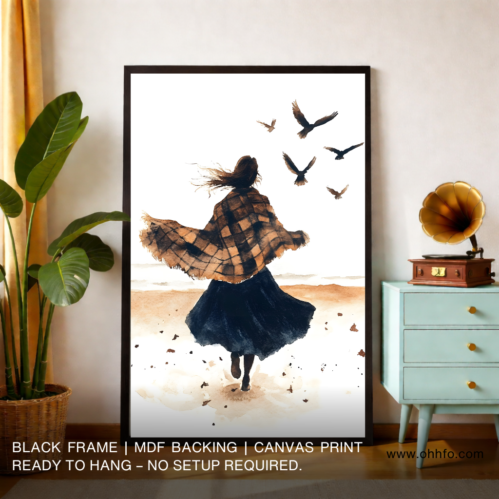 Abstract Woman with Birds Canvas Wall Art