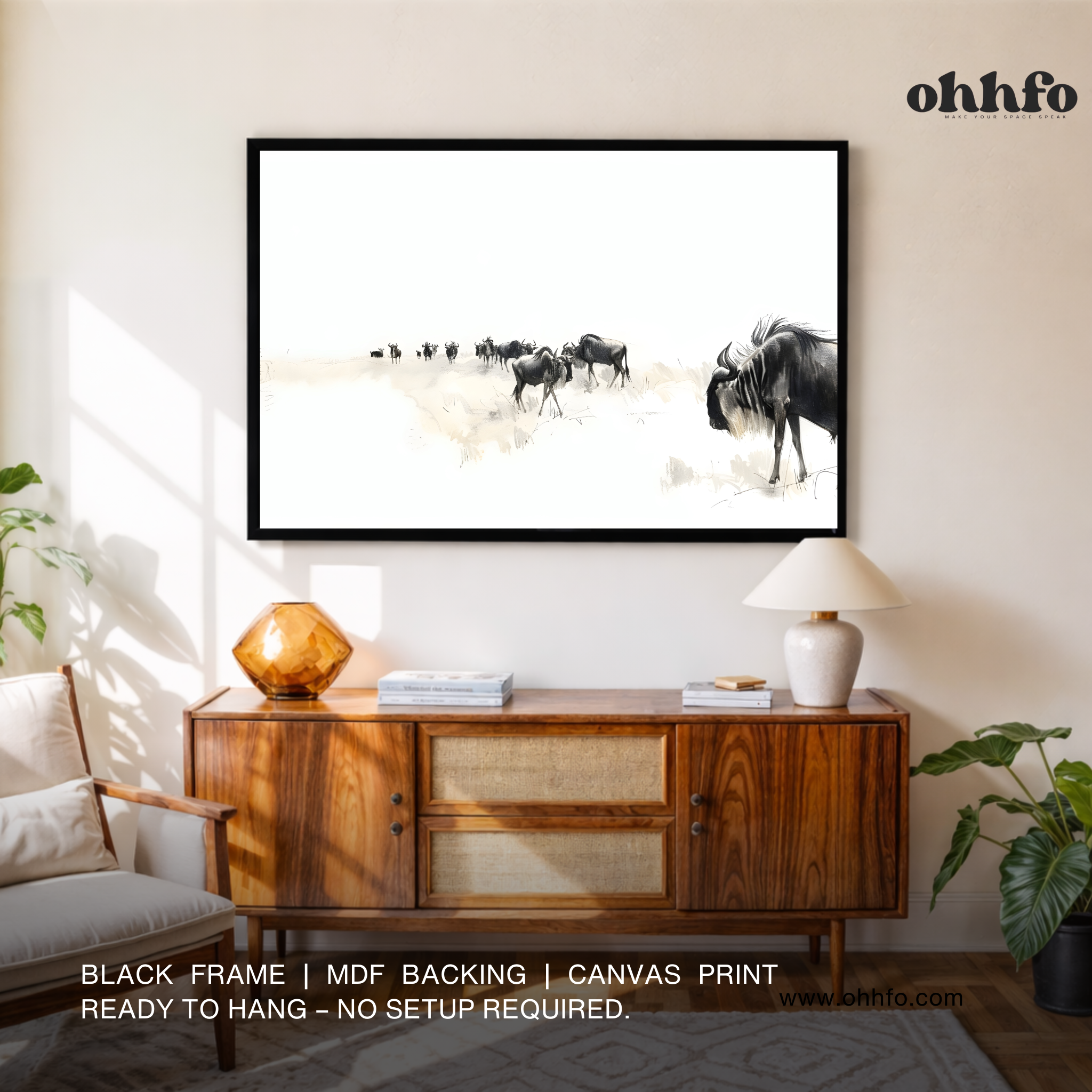 Silent Journey – Minimal Wildebeest Wildlife Wall Art