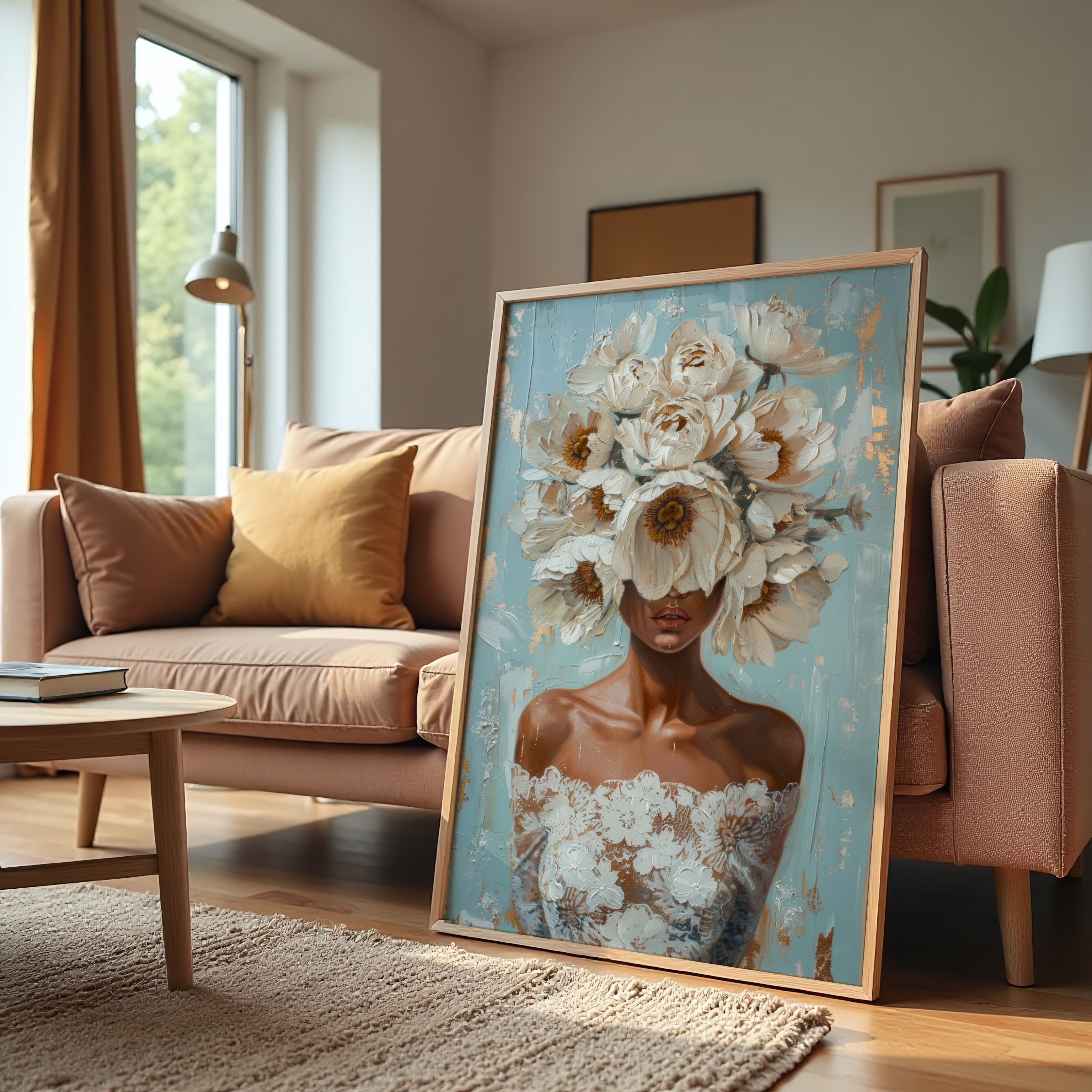 Woman with flower crown canvas wall art portrait