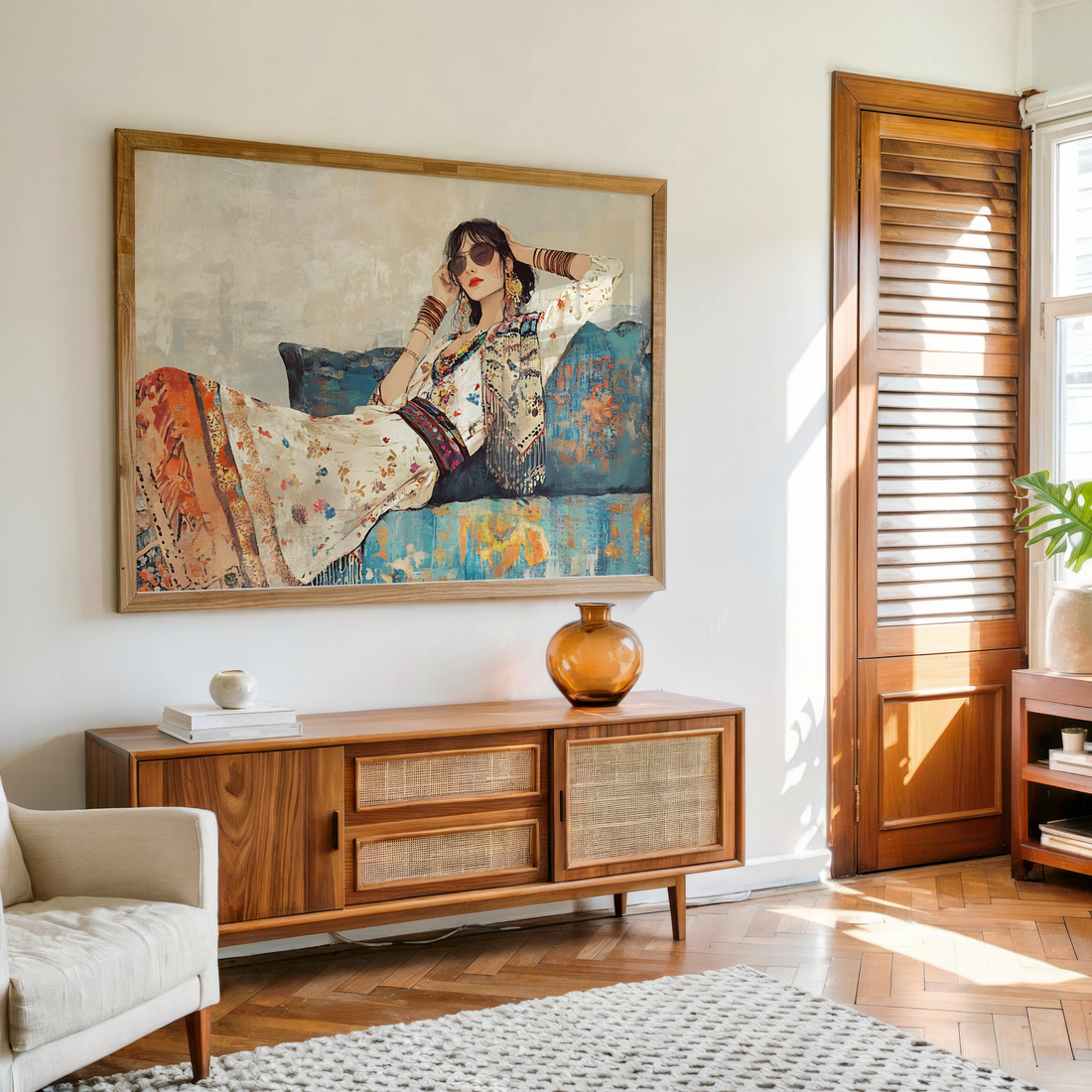 Bohemian style woman wall art with modern fashion vibes