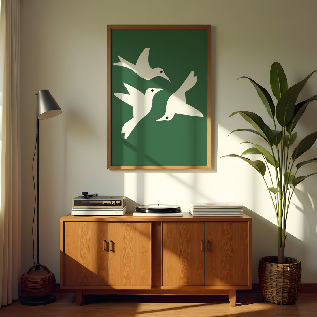 Calm abstract birds modern wall art for living room and bedroom decor
