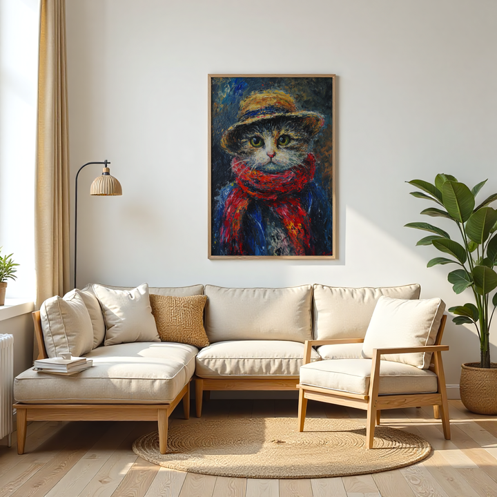 Whiskers in Winter – Cozy Cat Portrait Wall Art