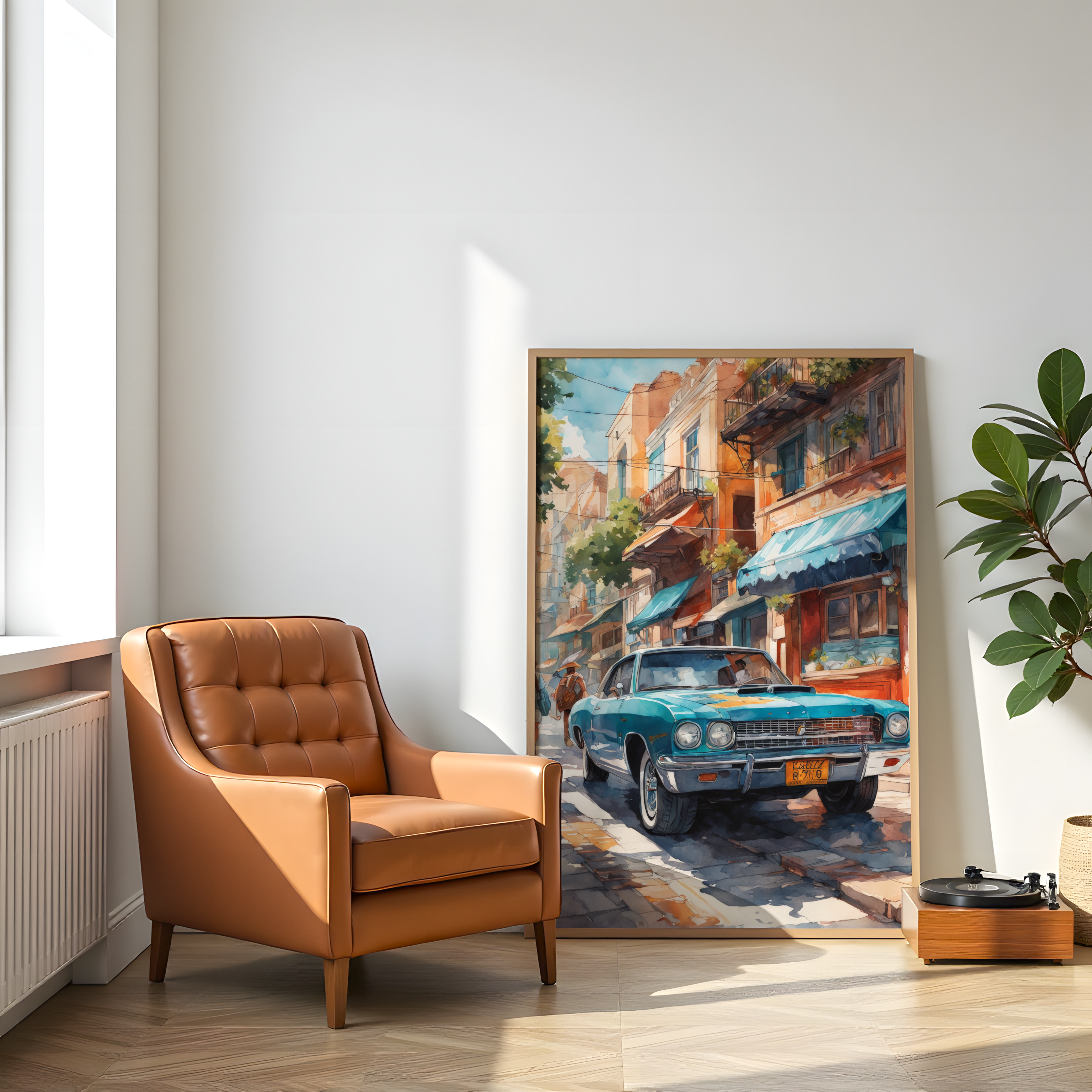 Turquoise retro car wall art for home décor