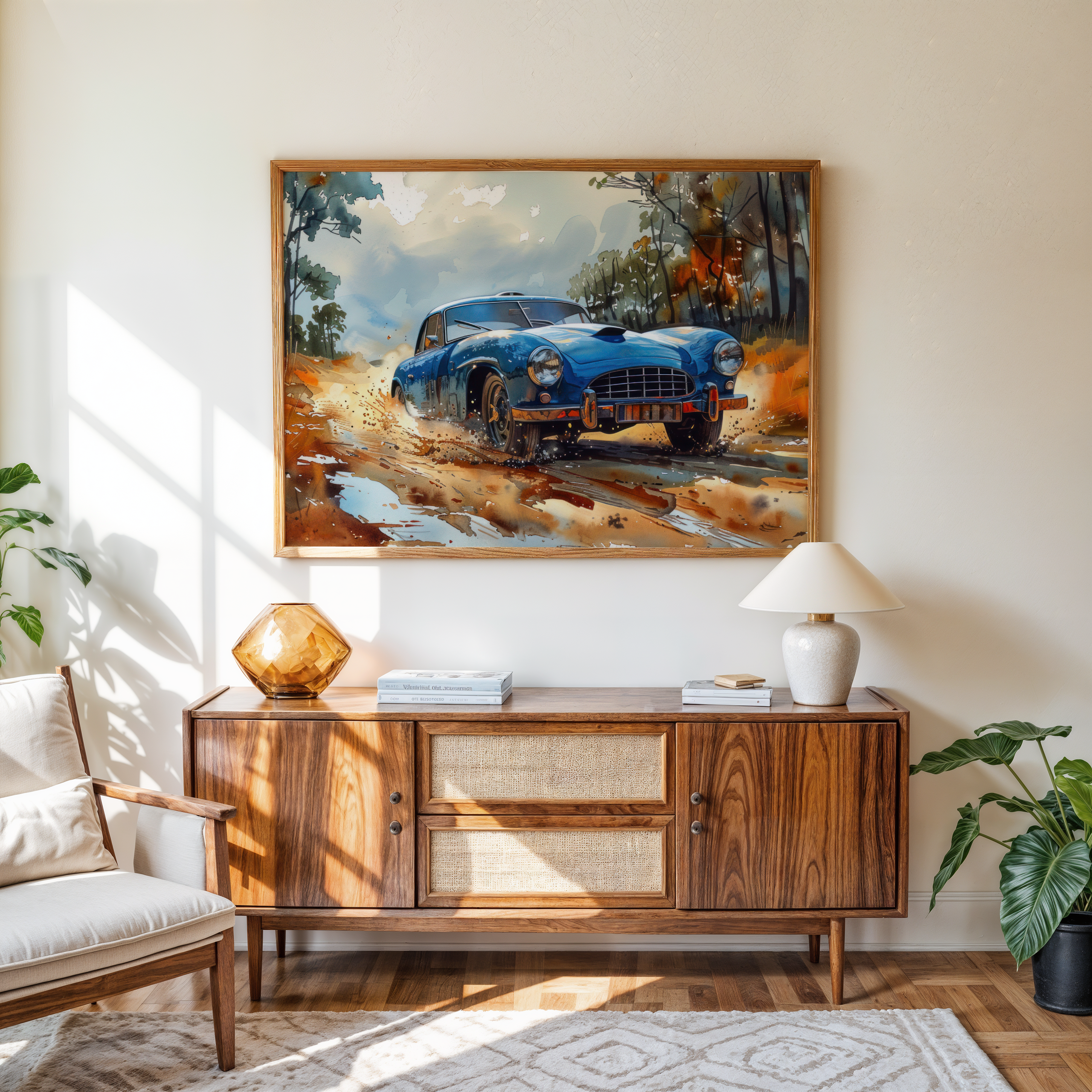 Retro automobile wall art on canvas