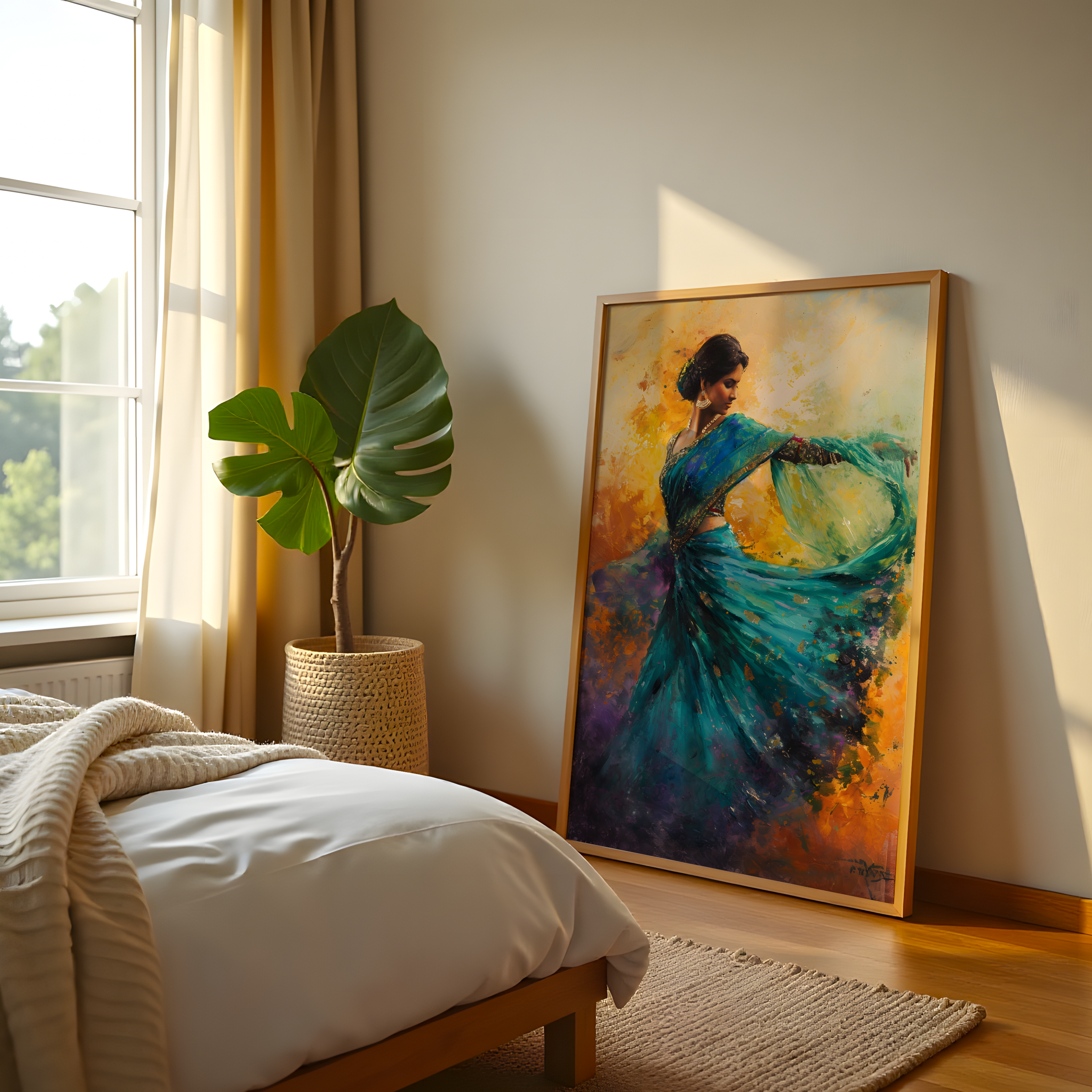 Canvas wall art of graceful Indian classical dancer in traditional attire