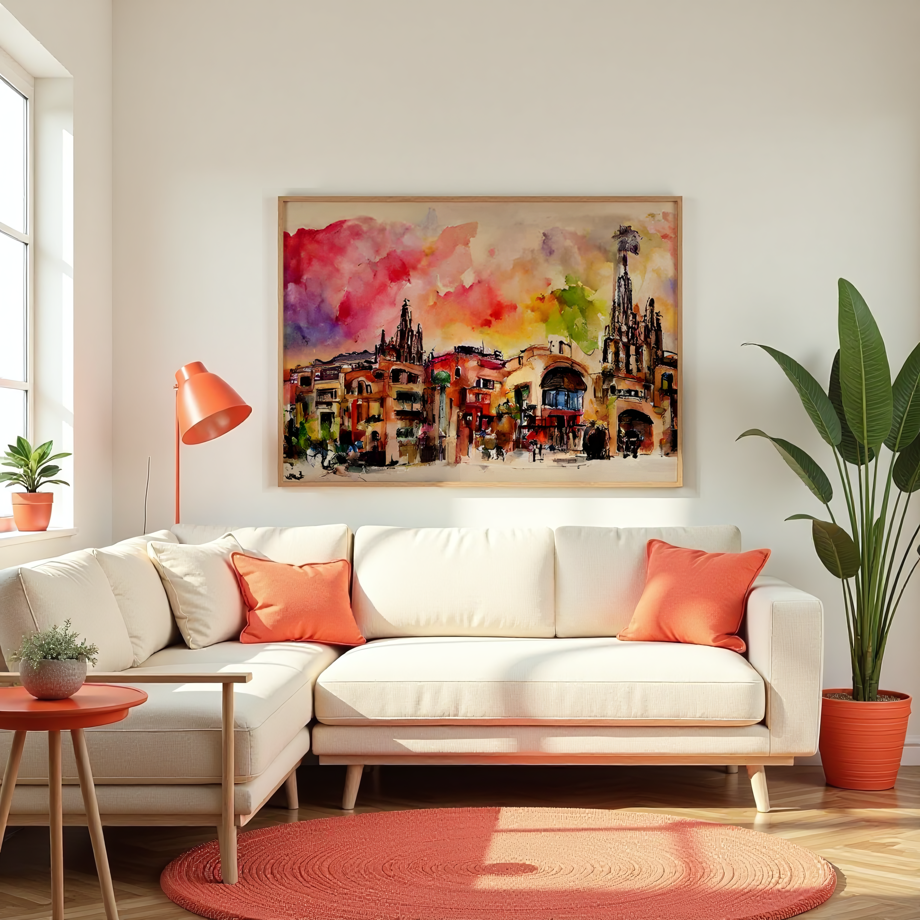 Colorful Barcelona cityscape artwork for home or office décor