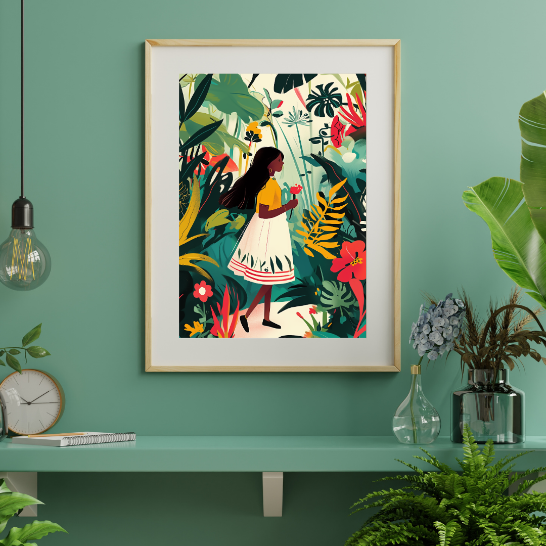 Colorful illustrated botanical print for kids’ or creative room décor