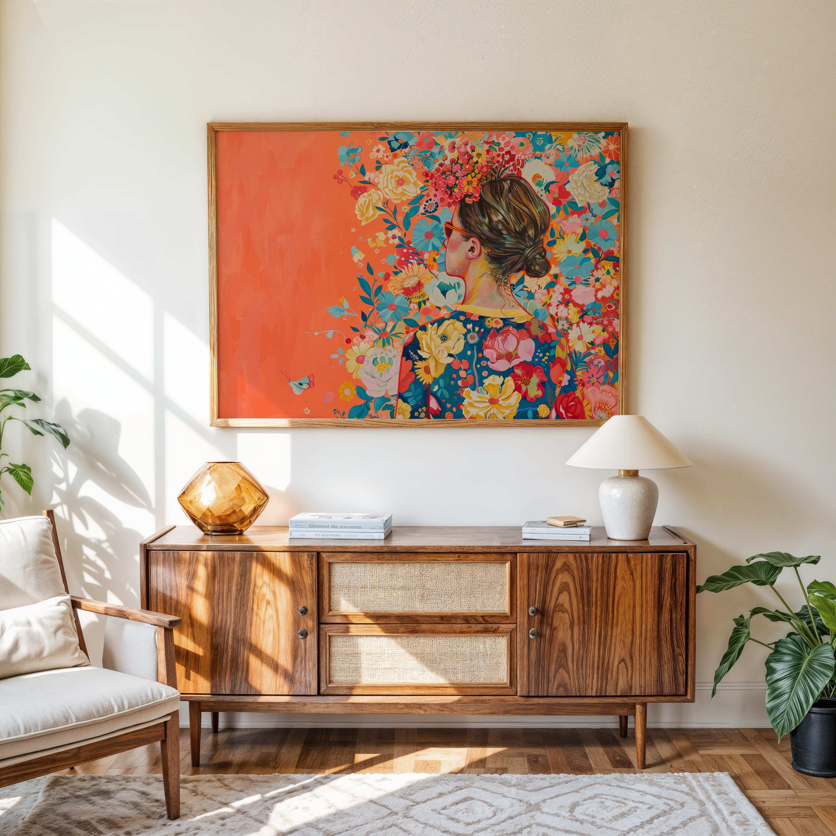 Floral woman painting for living room or bedroom décor