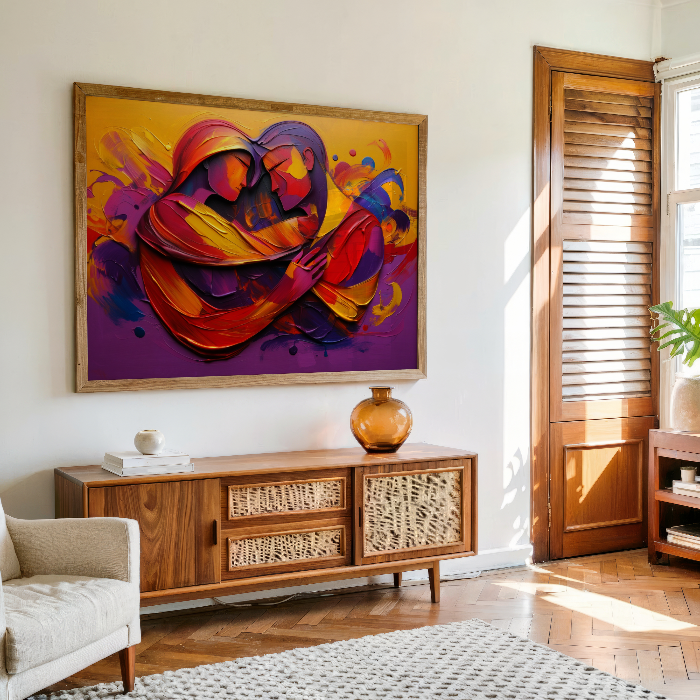 Colorful abstract couple love painting modern wall art