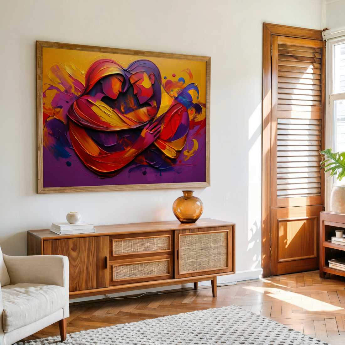 Colorful abstract couple love painting modern wall art