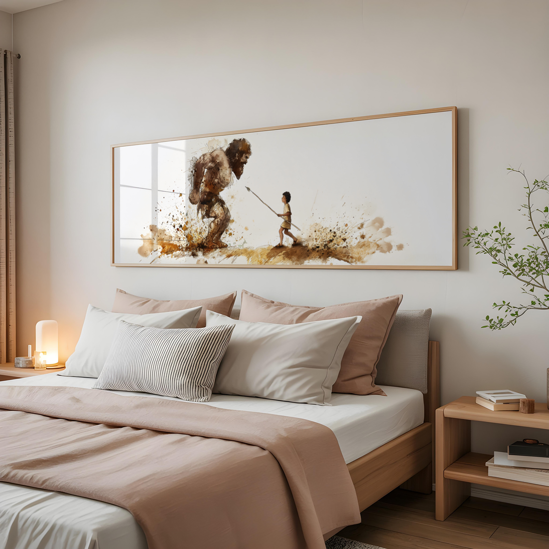 Biblical David and Goliath modern watercolor wall art