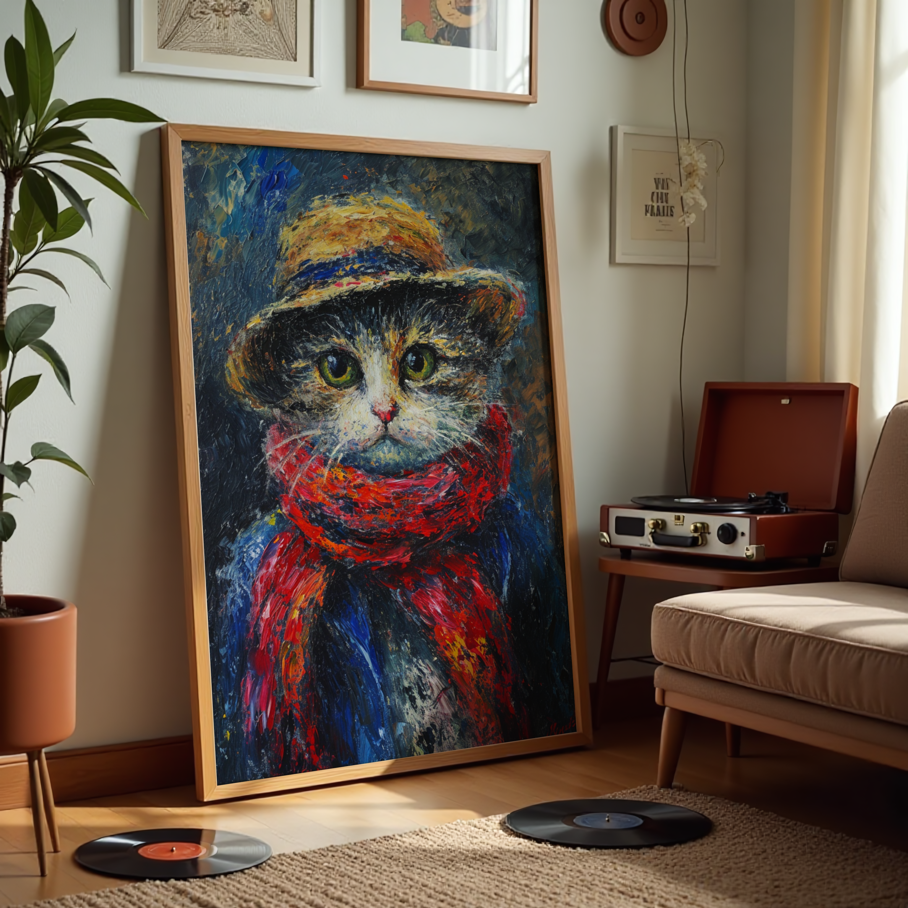 Whiskers in Winter – Cozy Cat Portrait Wall Art