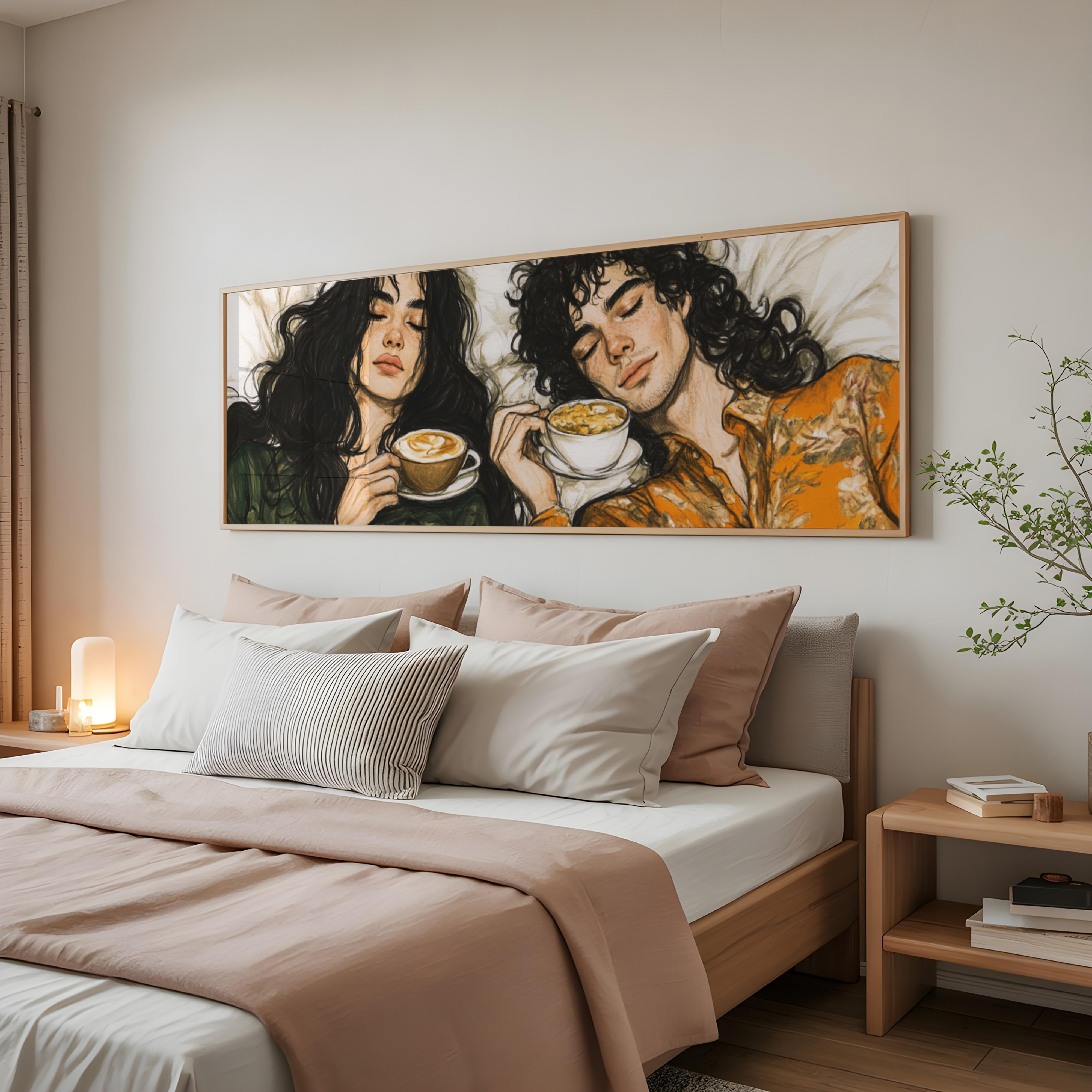 Cozy couple coffee moment wall art for living room and bedroom decor