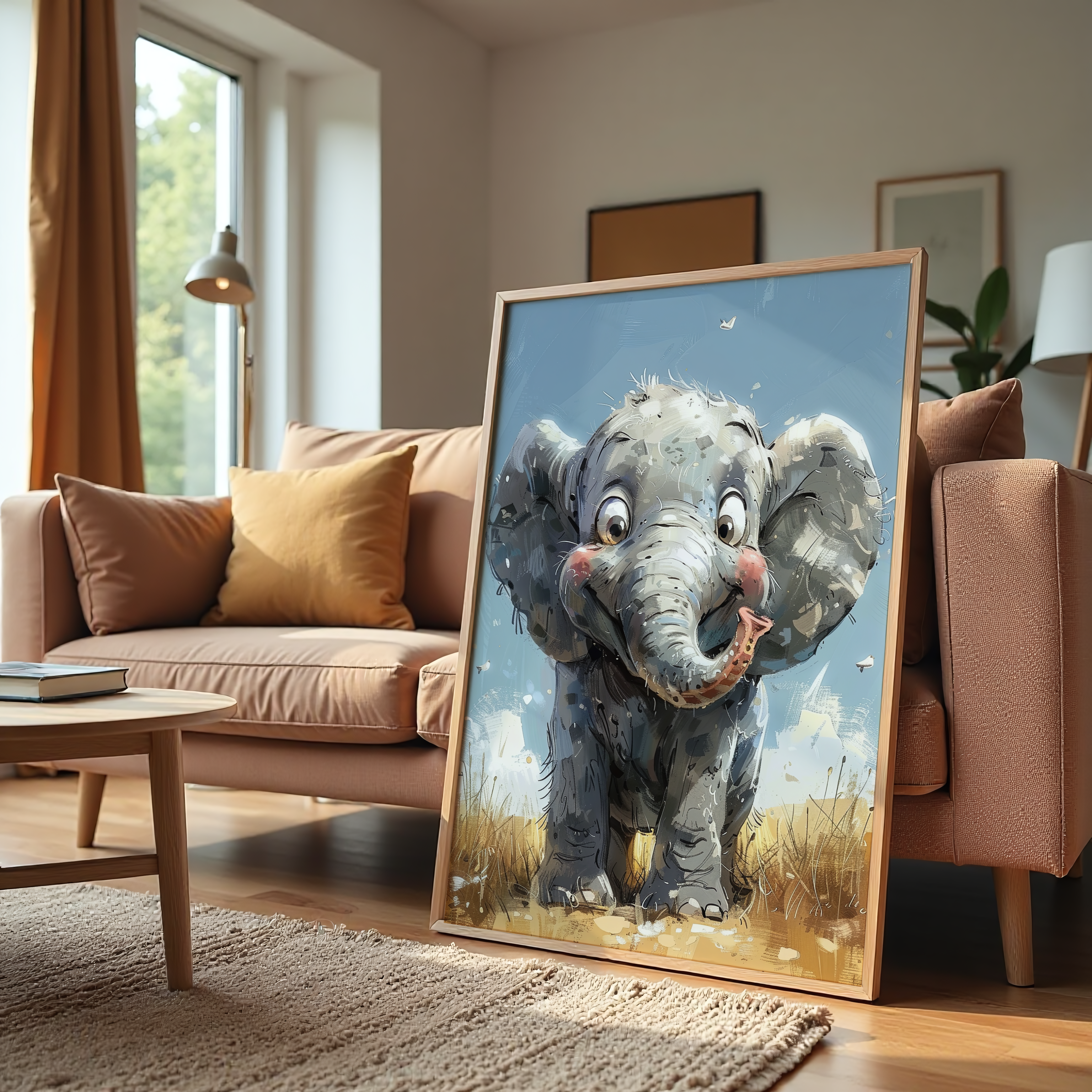 Cute baby elephant canvas wall art for kids room and nursery décor