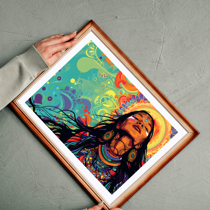Divine Shakti-inspired Indian abstract artwork with spiritual energy and sacred symbols"
