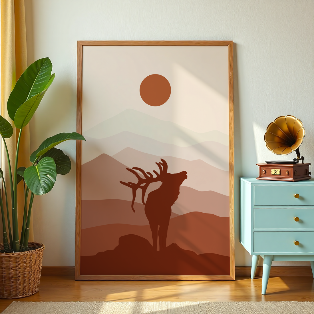 Earthy tone deer wall art canvas inspired by nature and minimal design