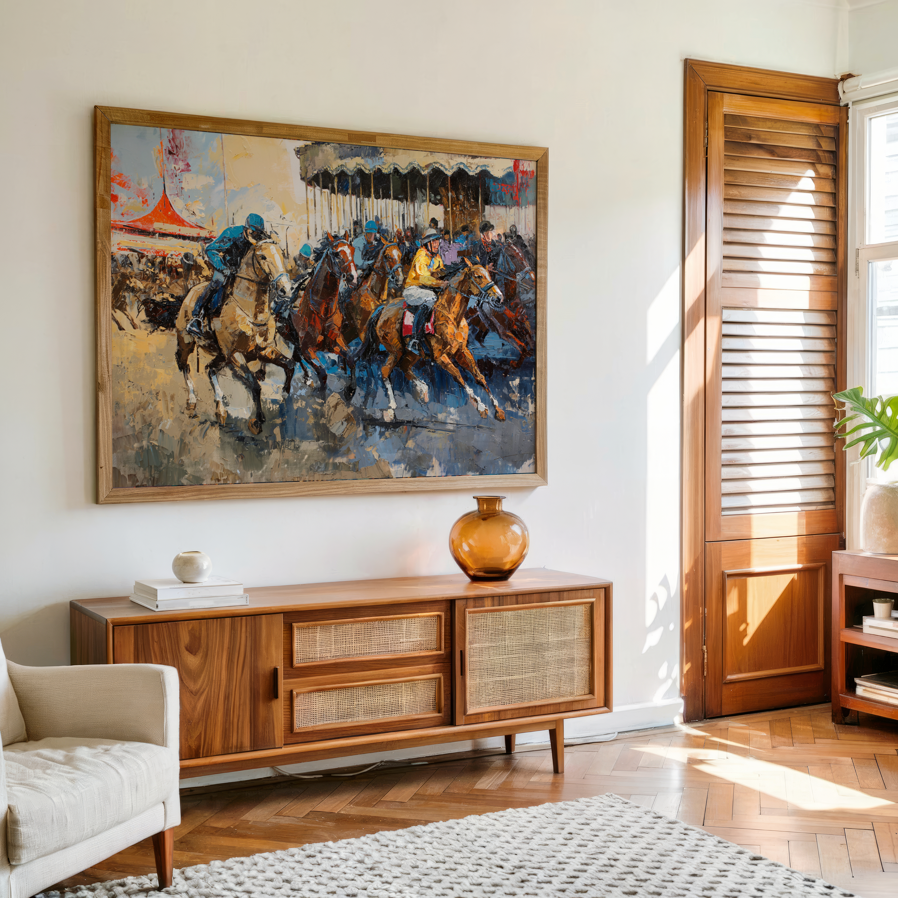 Elegant abstract horse sport wall art in a modern canvas print for home interiors