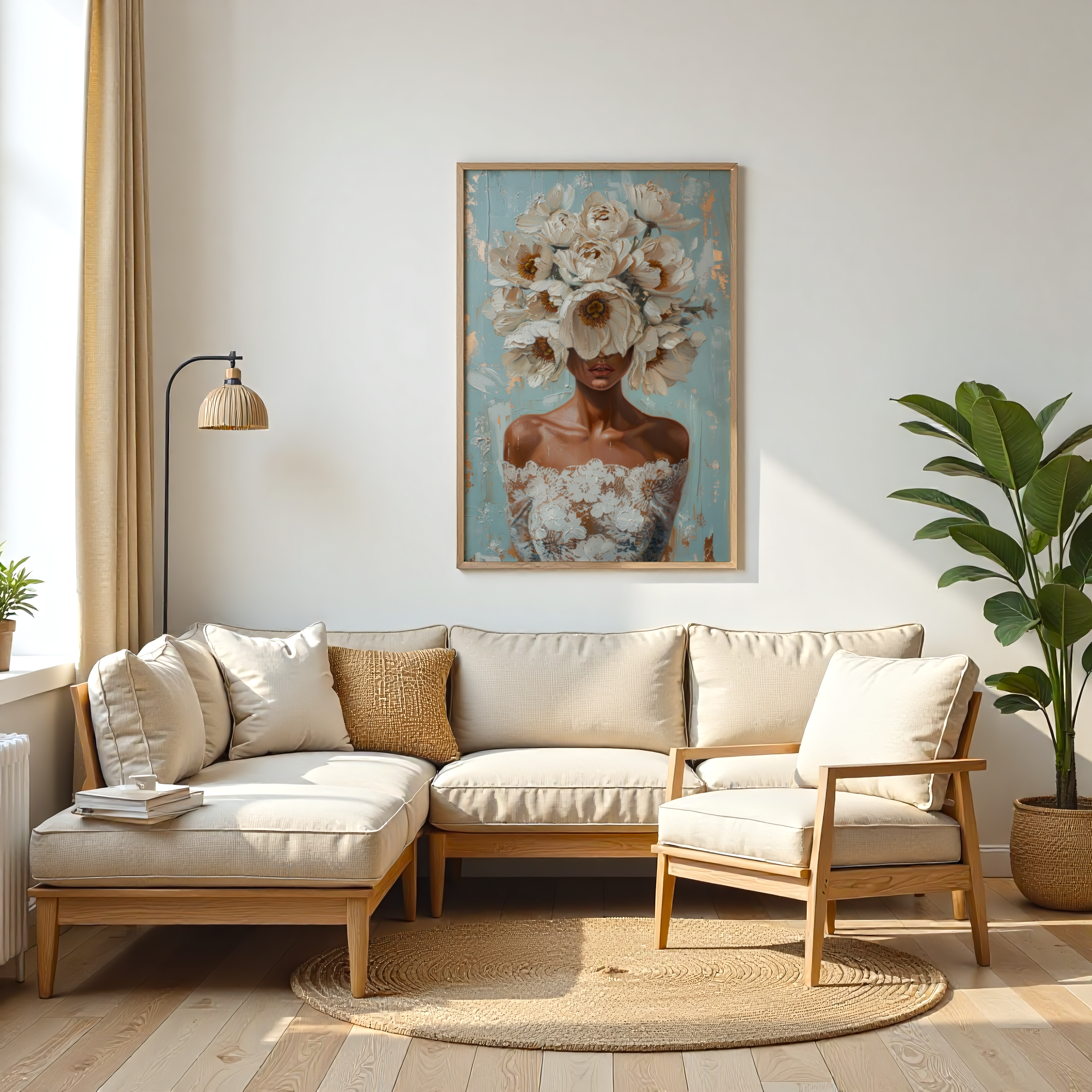 Fashion-inspired portrait of lady with blossoms