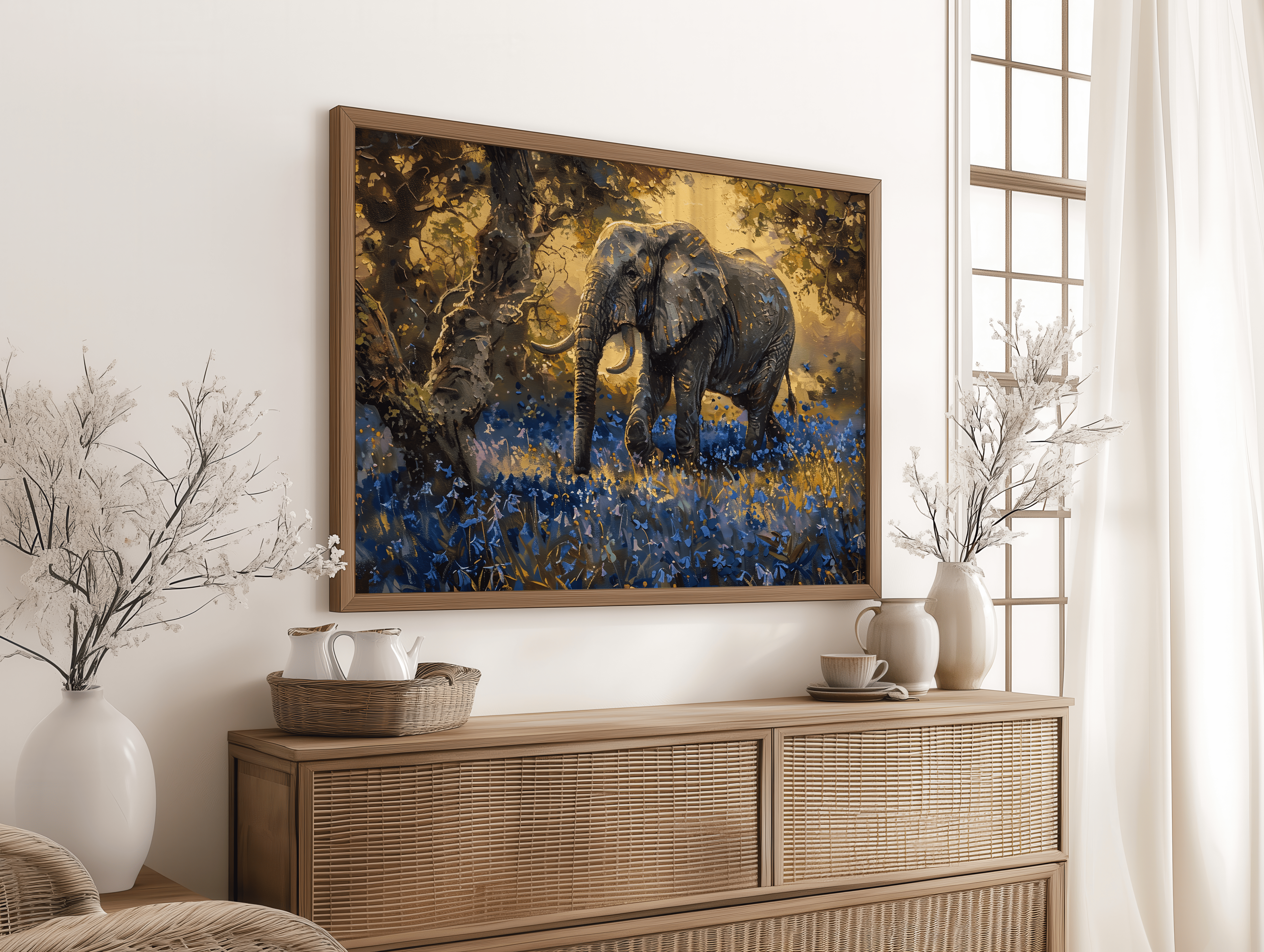 Wildlife elephant artwork symbolizing strength and calm