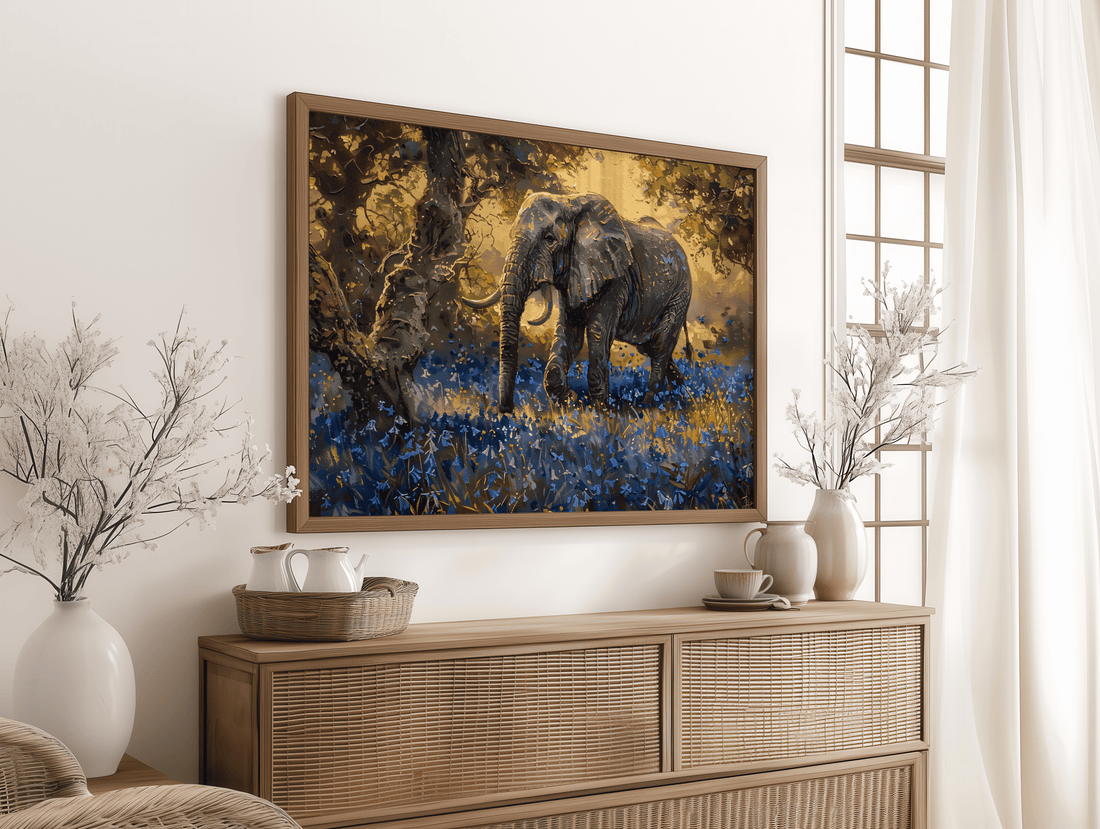 Wildlife elephant artwork symbolizing strength and calm