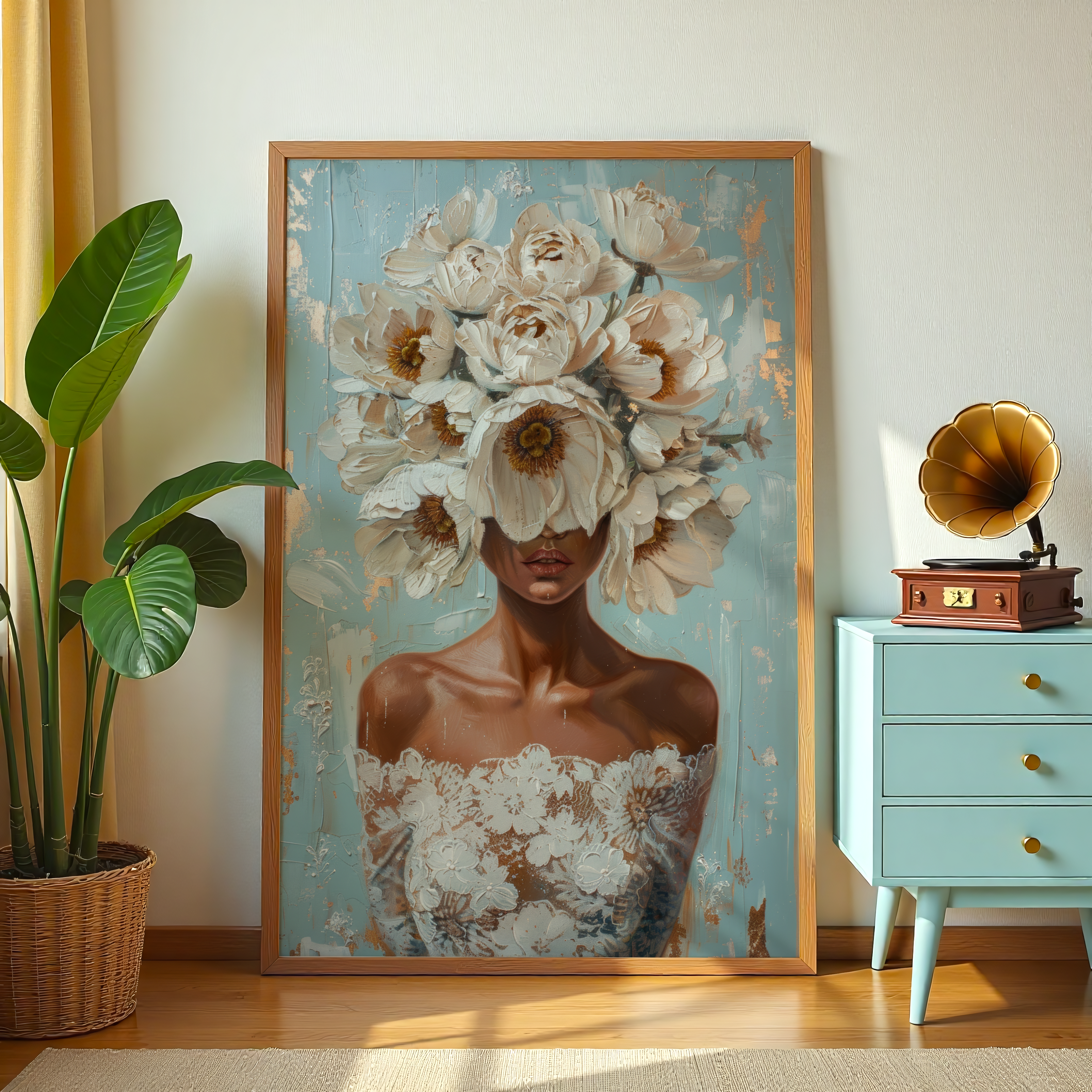 Elegant floral woman painting in modern style