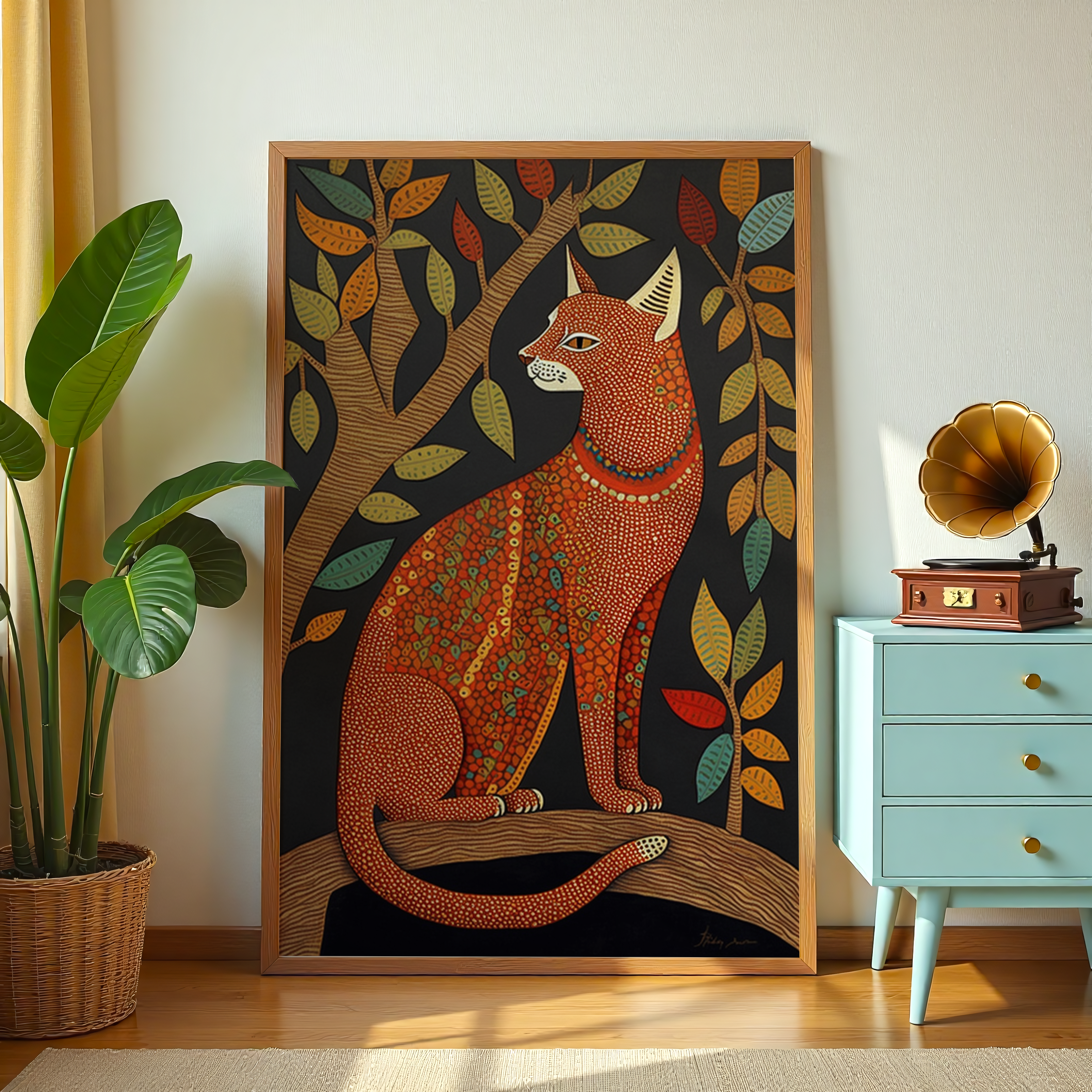 Decorative cat artwork for living room décor