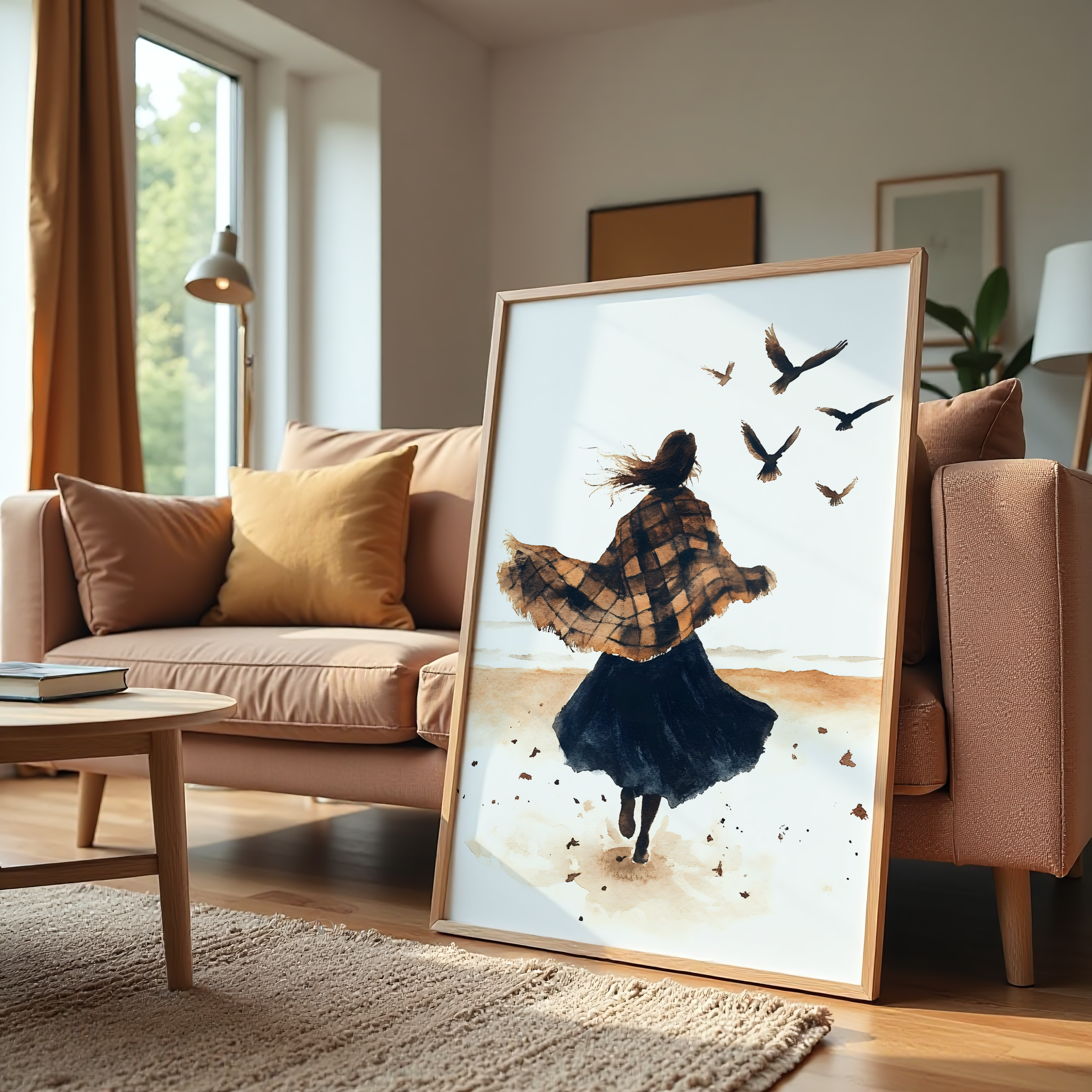 Abstract Woman with Birds Canvas Wall Art