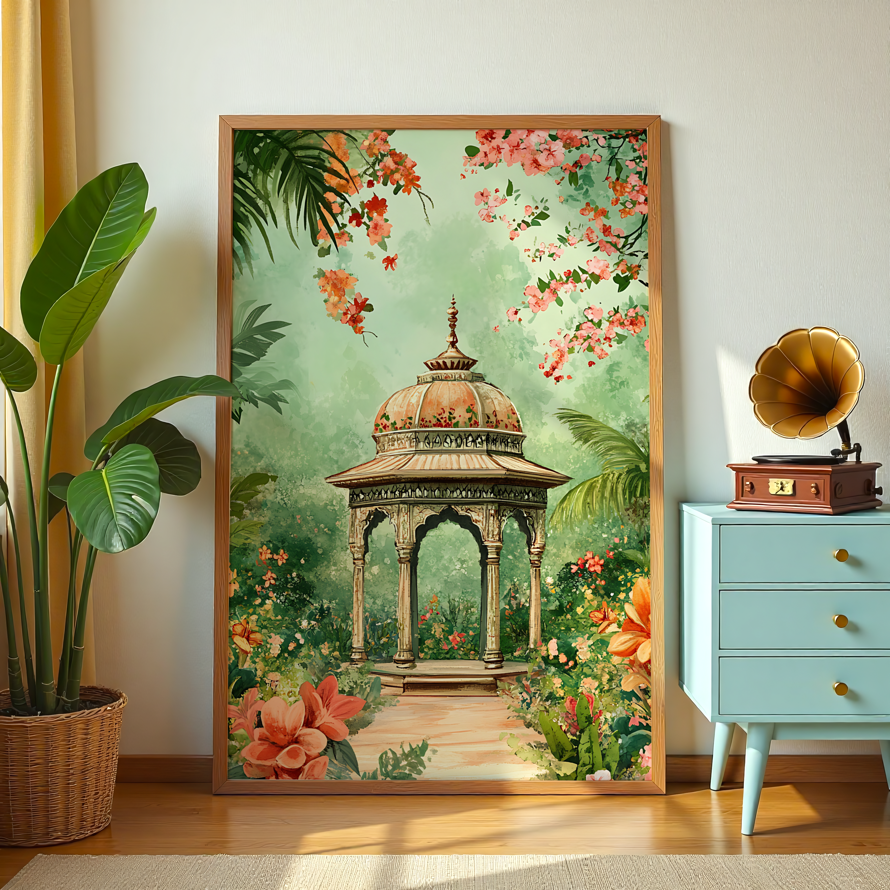 Garden pavilion canvas wall art with flowers