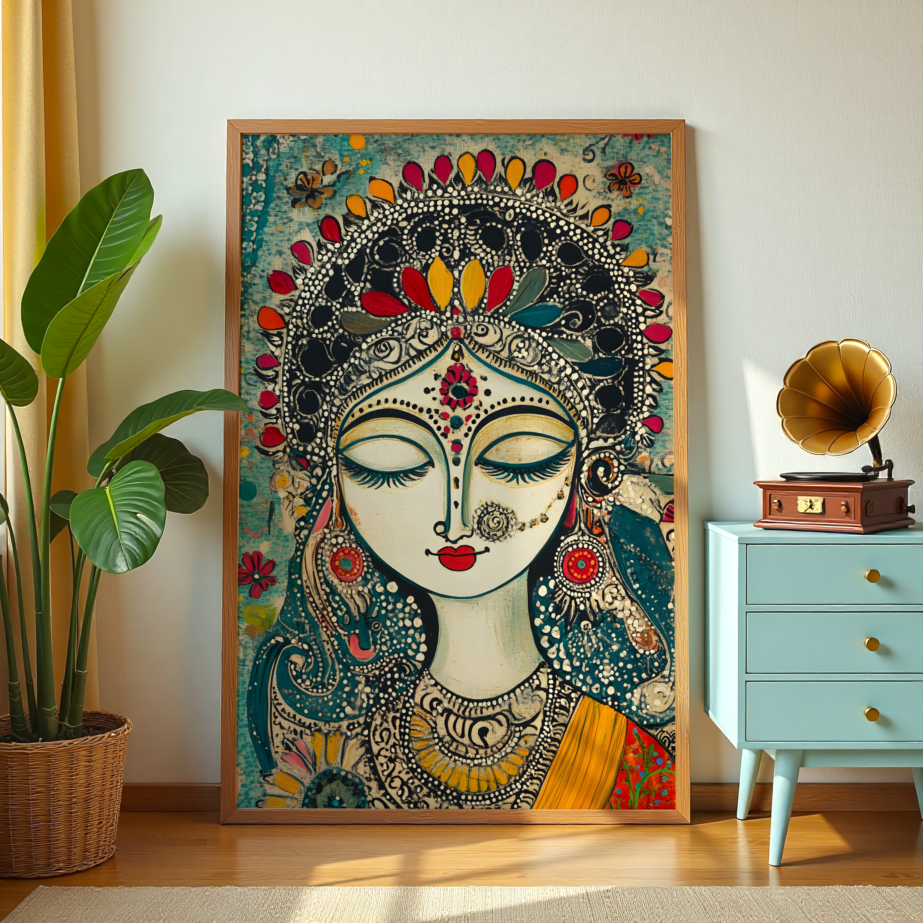 Goddess canvas wall art with traditional jewelry