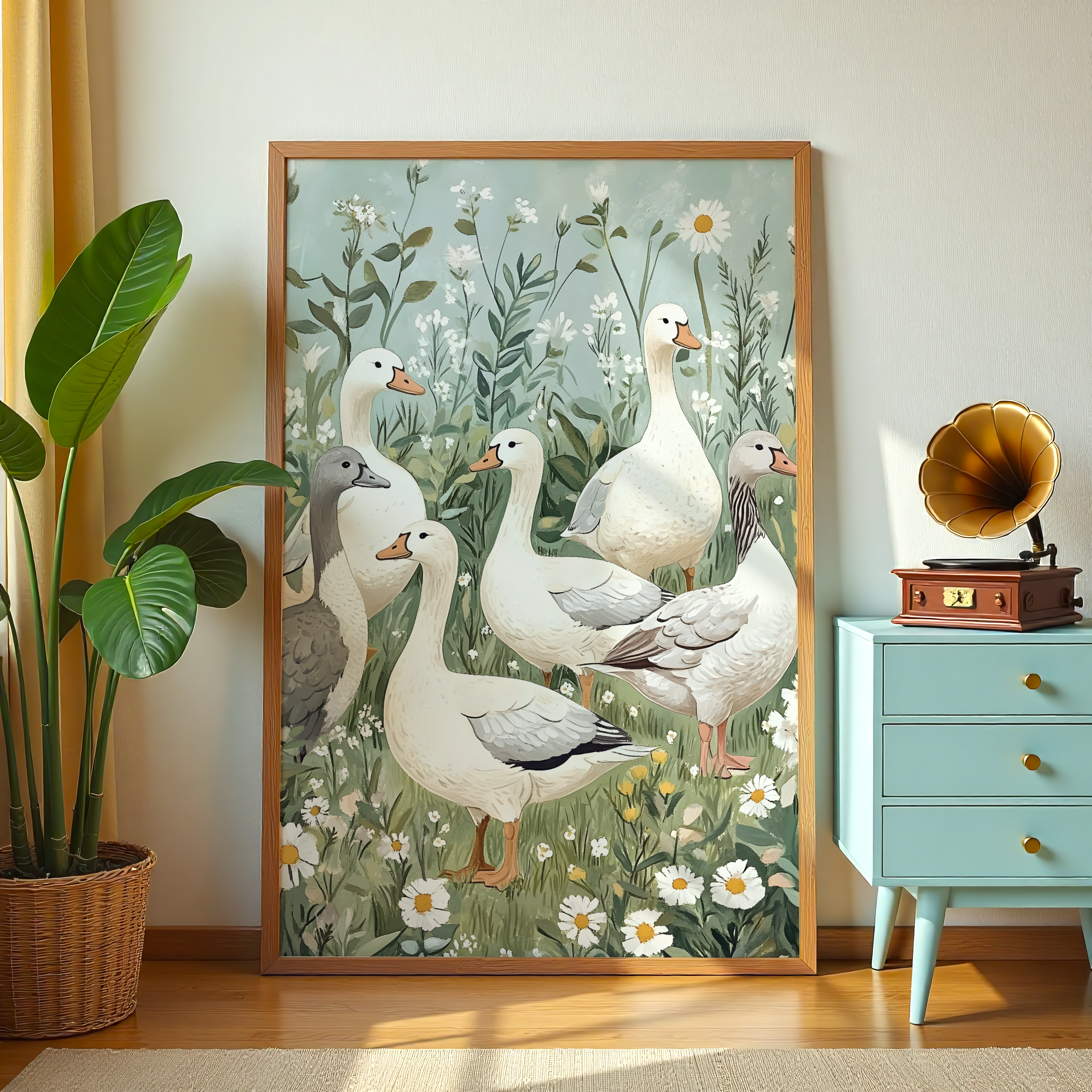 Nature-inspired goose illustration with soft colors and countryside charm
