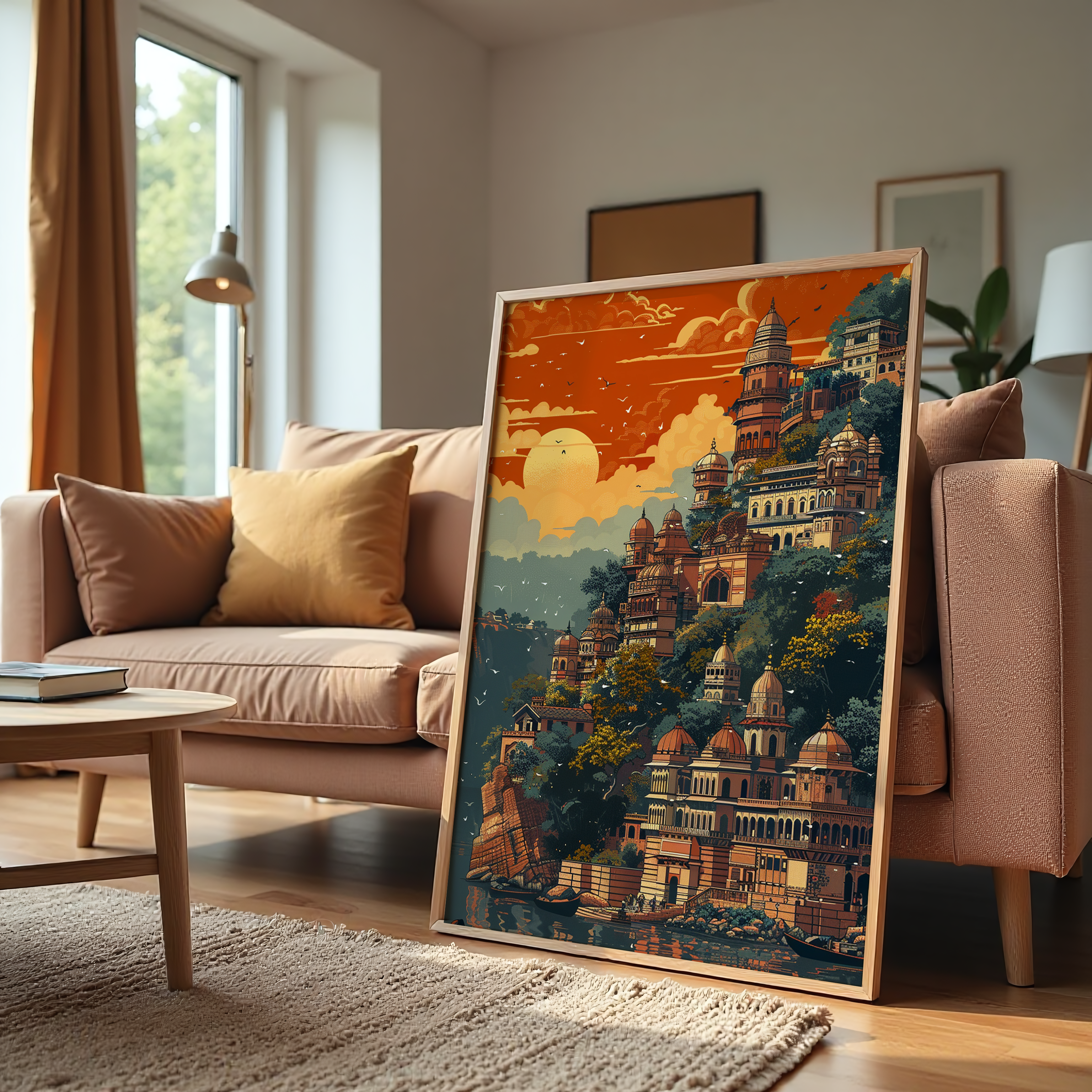 Heritage city architecture with sunset river view canvas wall art