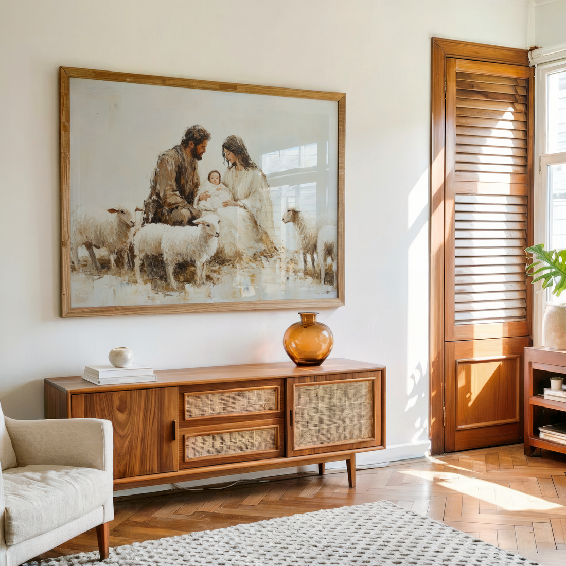 Holy Family with Lambs Spiritual Wall Art