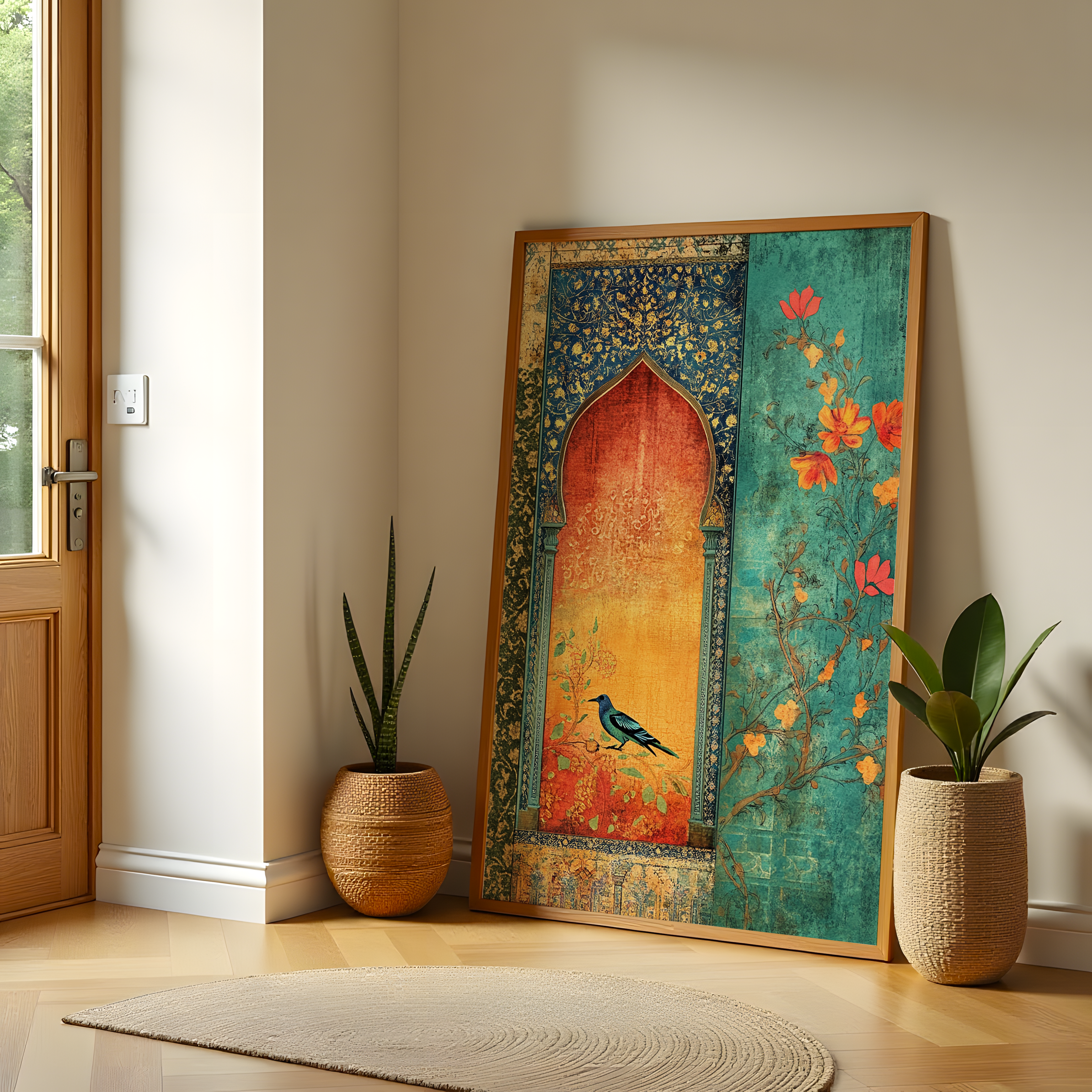 Mughal arch Indian bird wall art – vintage cultural canvas print