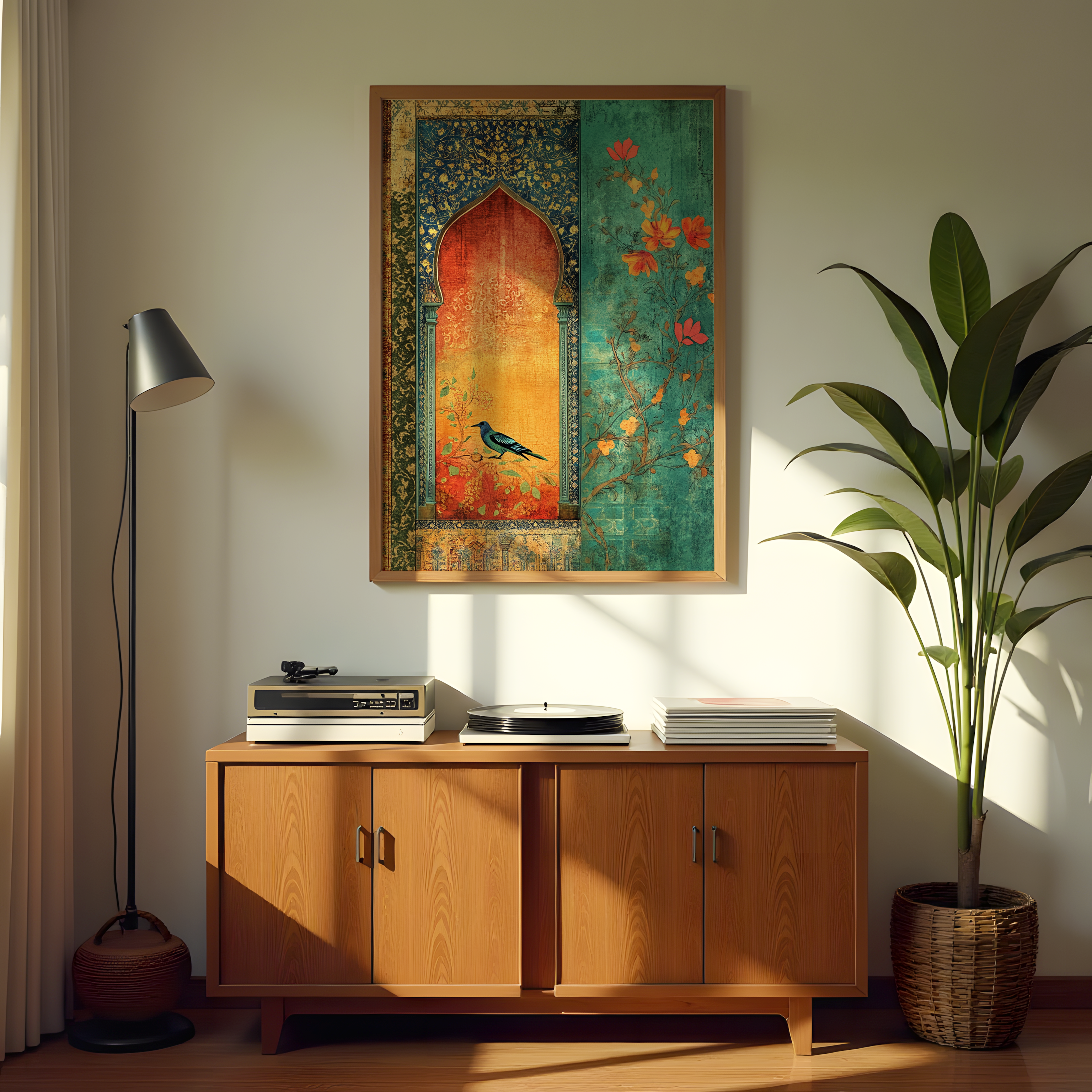 Traditional Indian bird canvas painting – heritage Mughal-inspired art