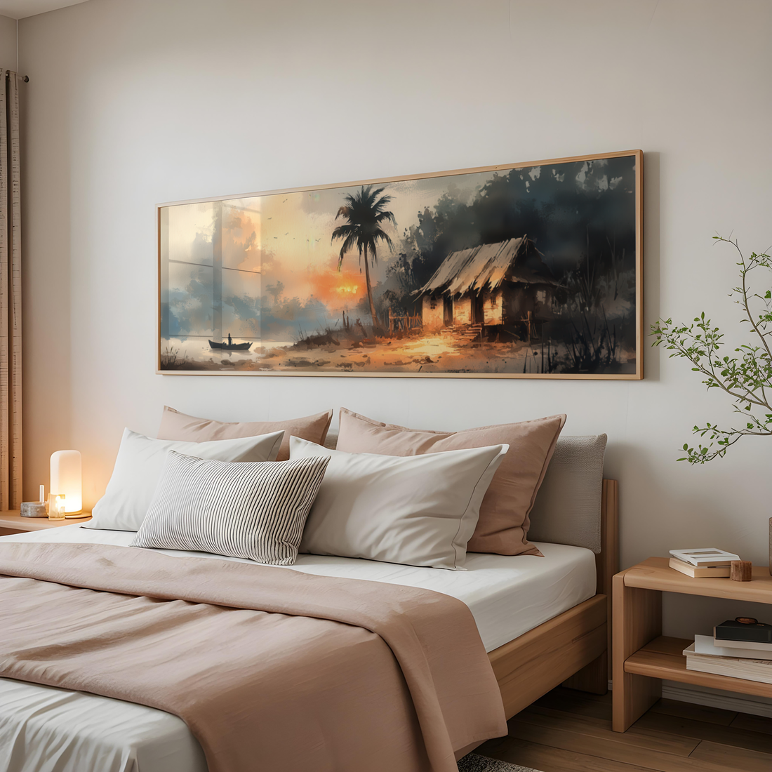 Peaceful Indian village river landscape artwork