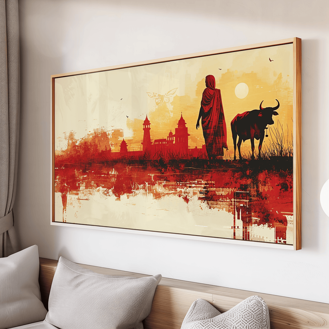 Indian village sunset wall art inspired by rural life