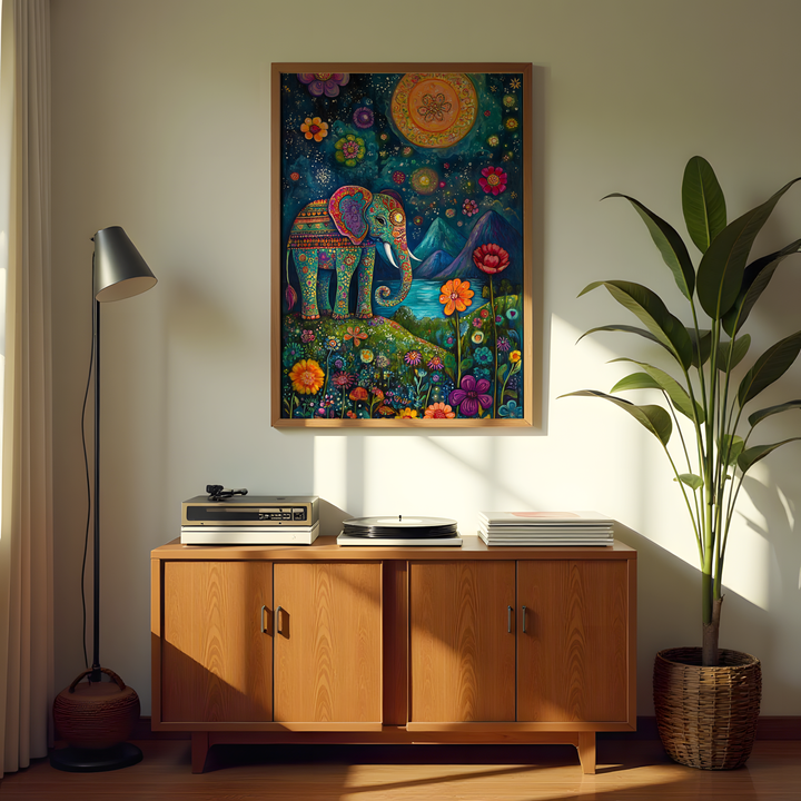 Vibrant Indian wildlife elephant painting