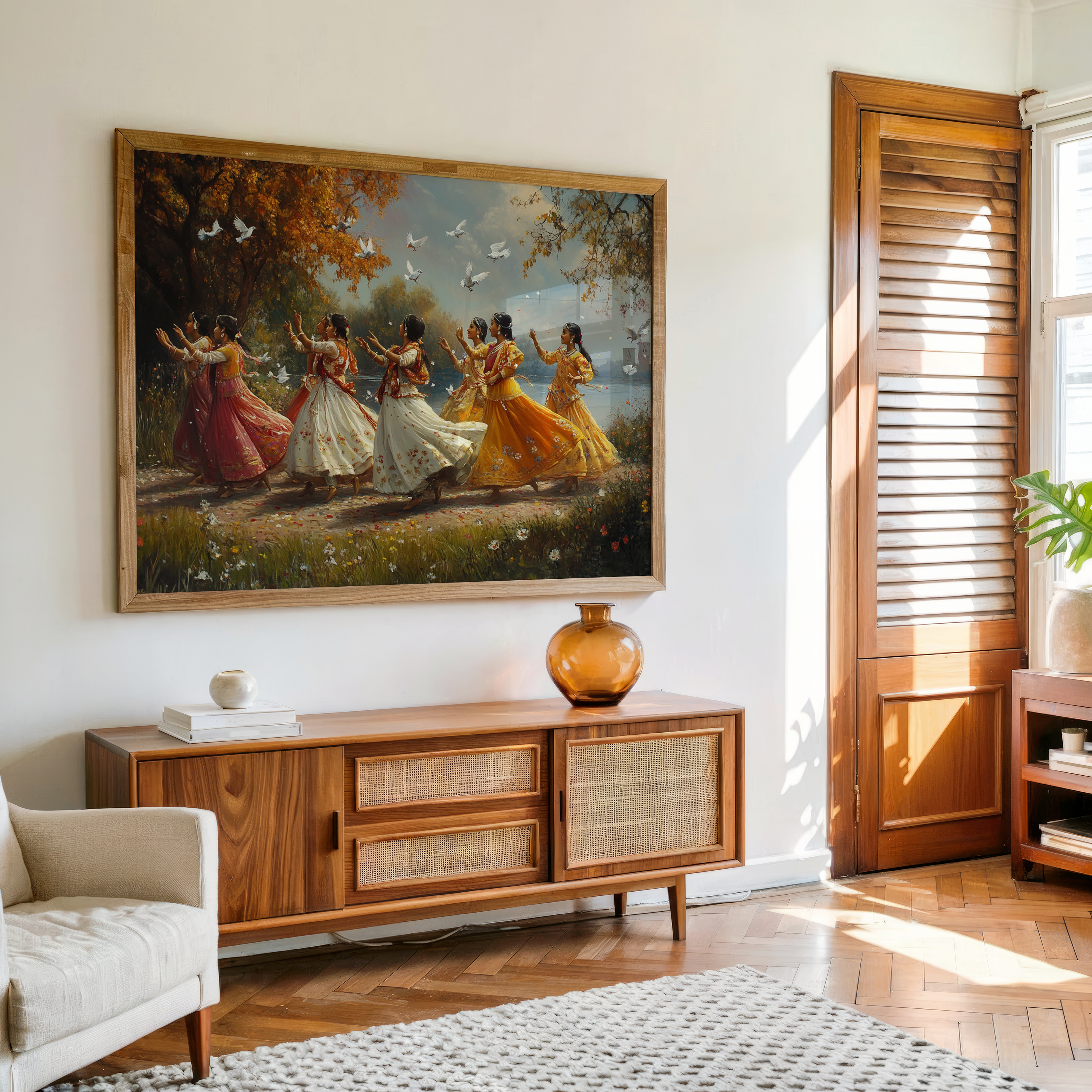 Indian women dancing in traditional attire canvas wall art