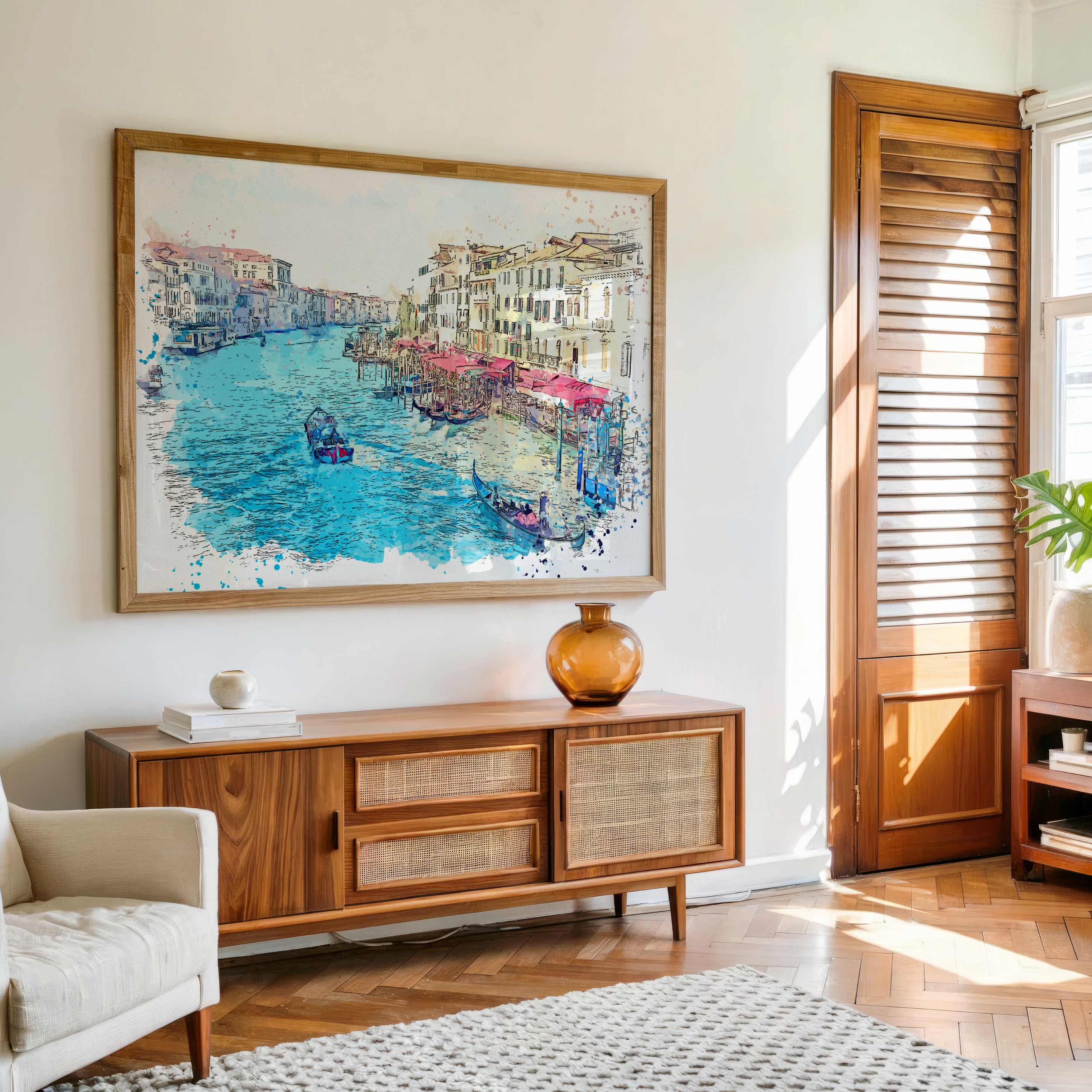 Canvas wall art of Venice cityscape with gondolas and Italian buildings
