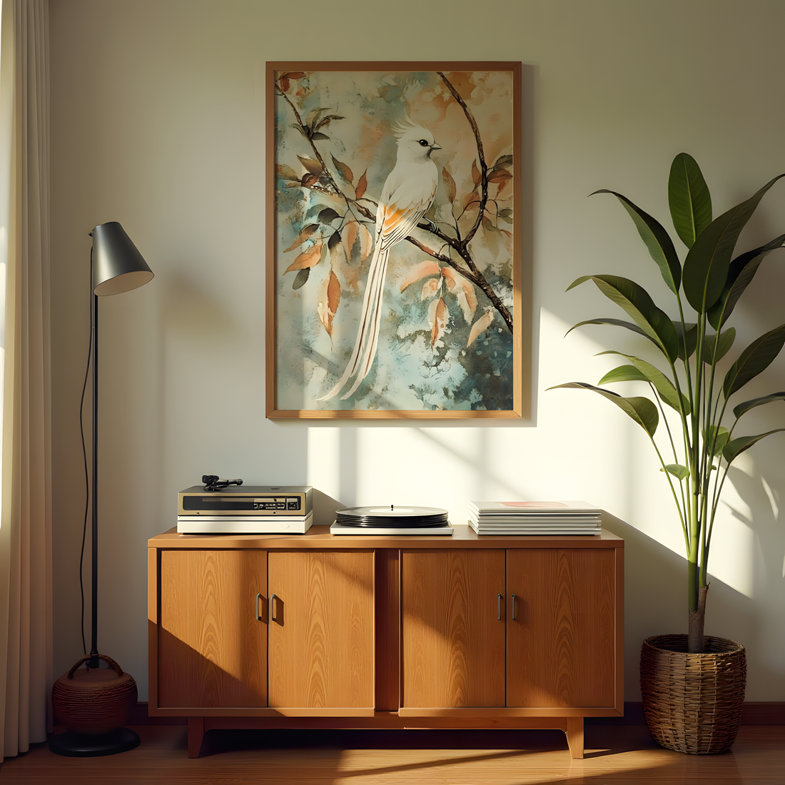 Japandi white bird canvas wall art for bedroom decor in India waterproof and fade-proof