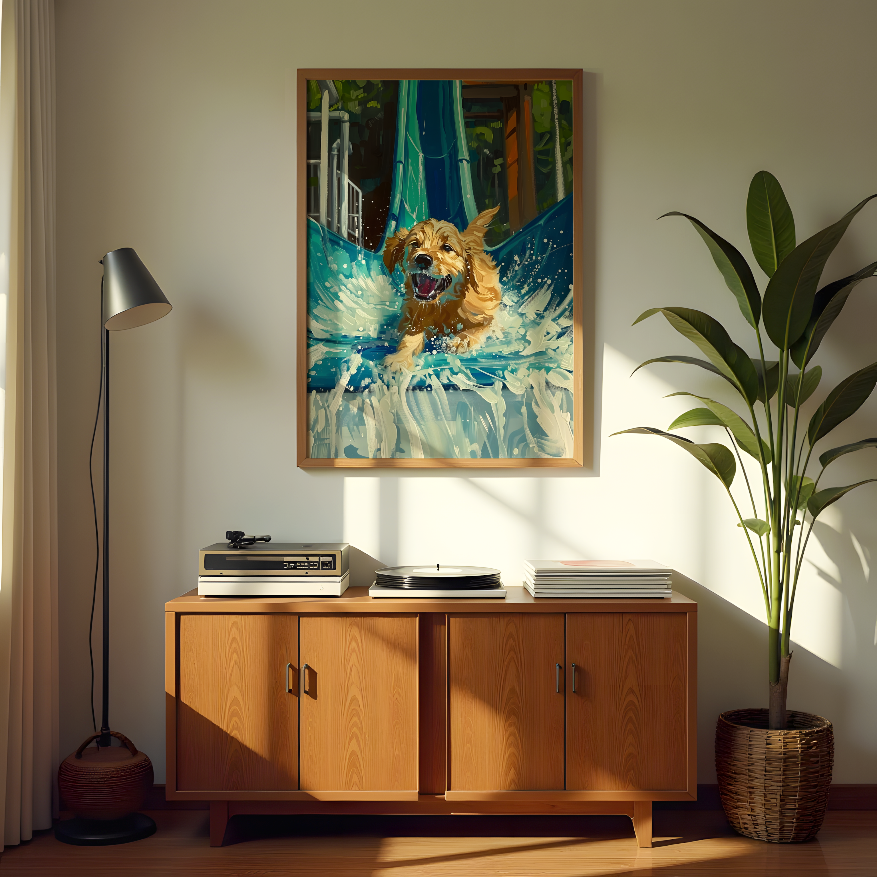 Joyful dog abstract canvas print for modern interiors