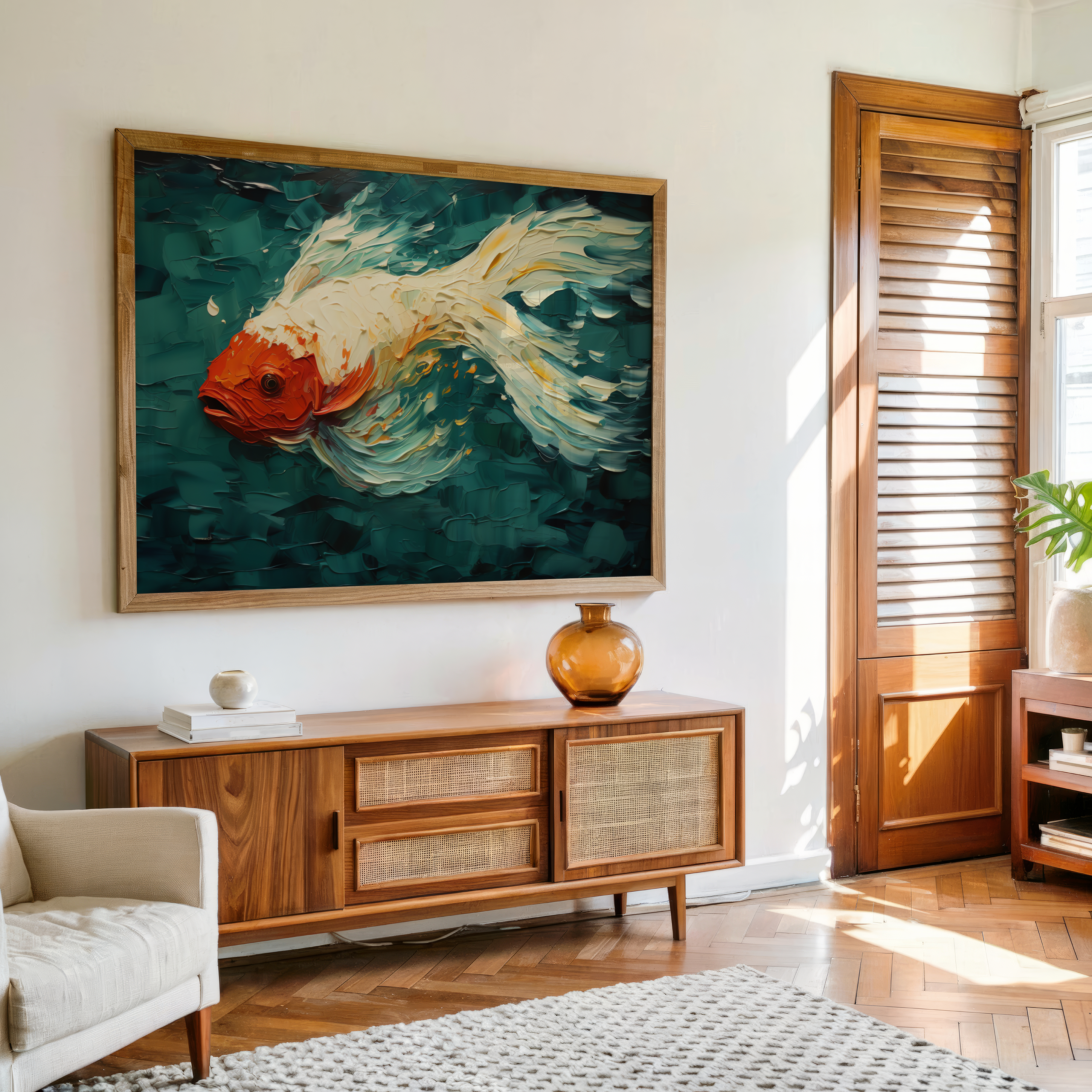 Koi fish canvas wall art symbolizing prosperity, harmony, and good luck – Japanese inspired painting for home and office decor.