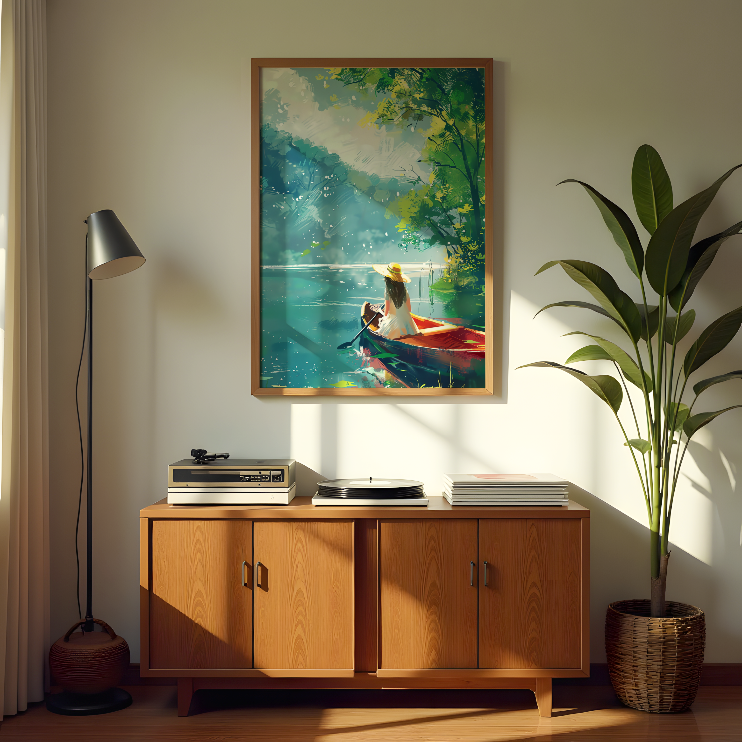 Girl in boat nature landscape canvas print