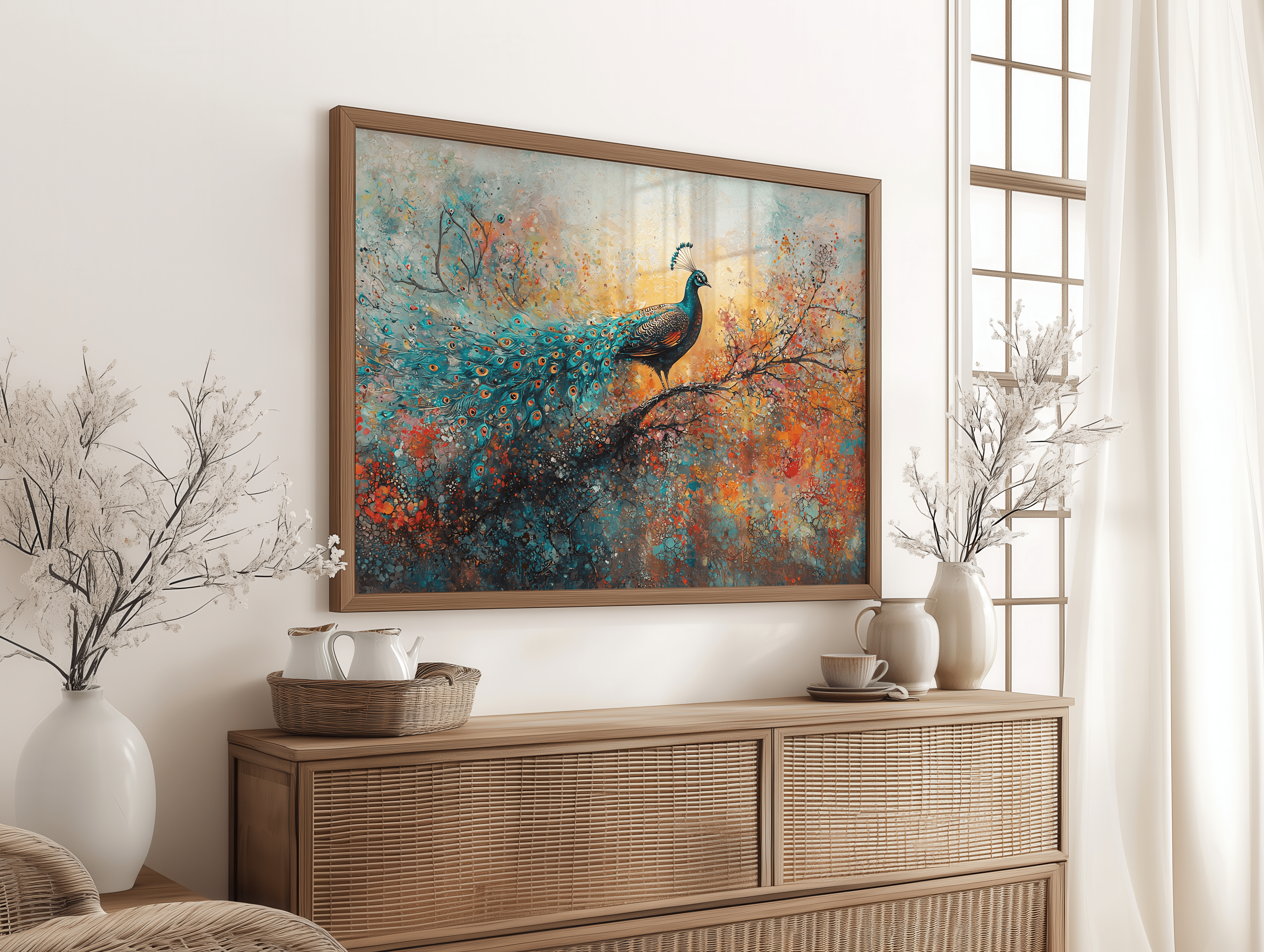 Peacock nature inspired canvas wall art ready to hang