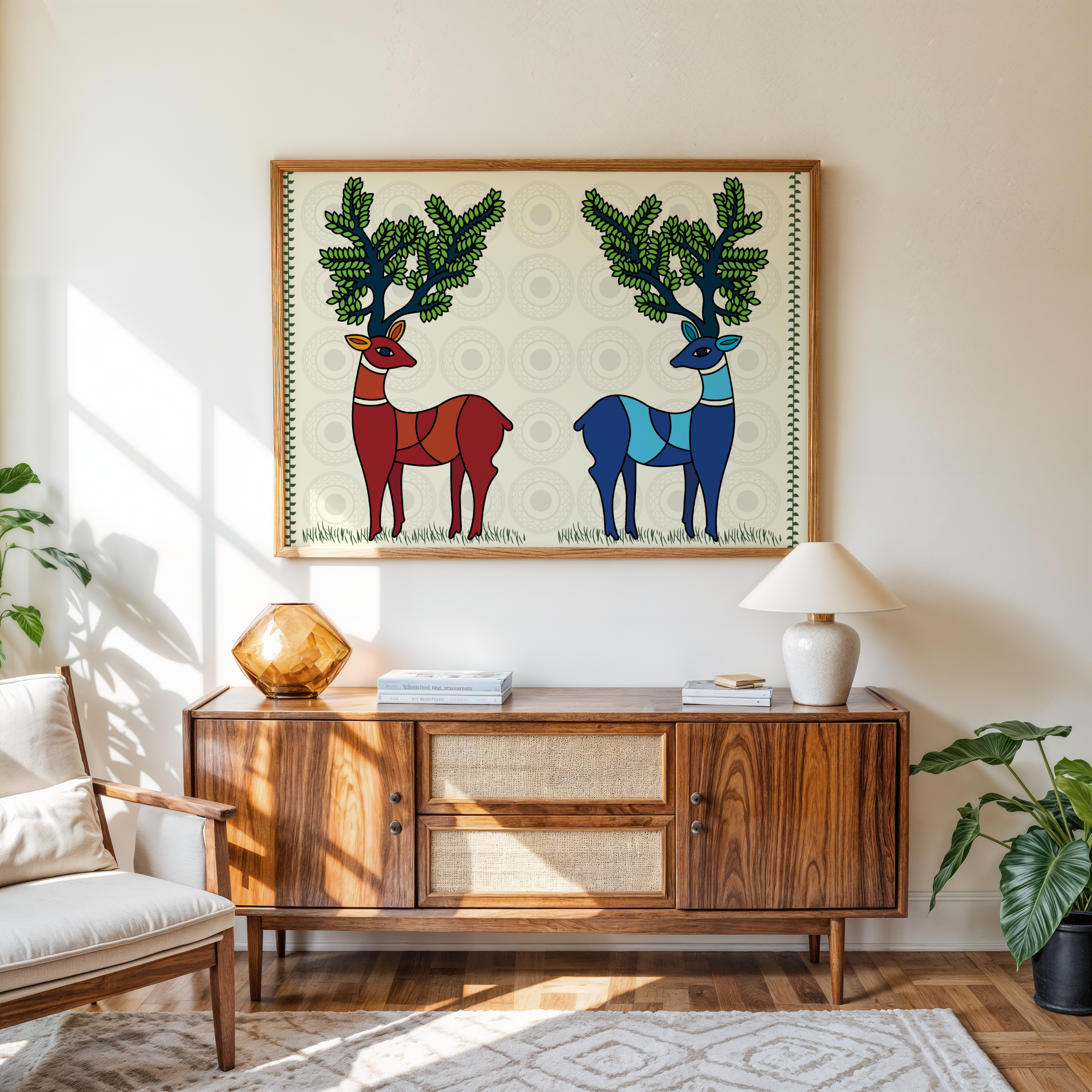 Deer couple illustration canvas print for cultural home décor